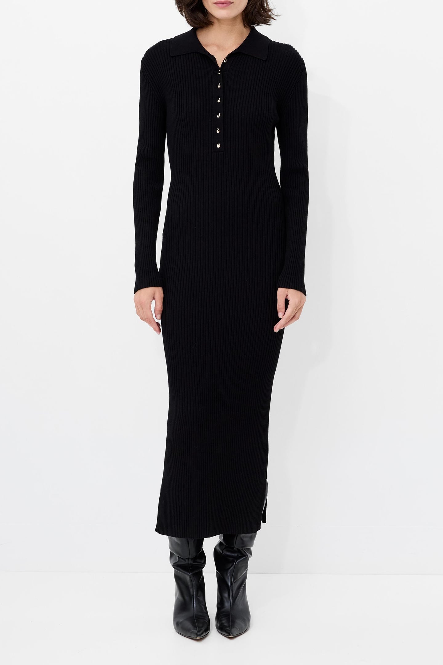 MARI L/S COLLARED MIDI DRESS BLACK 1