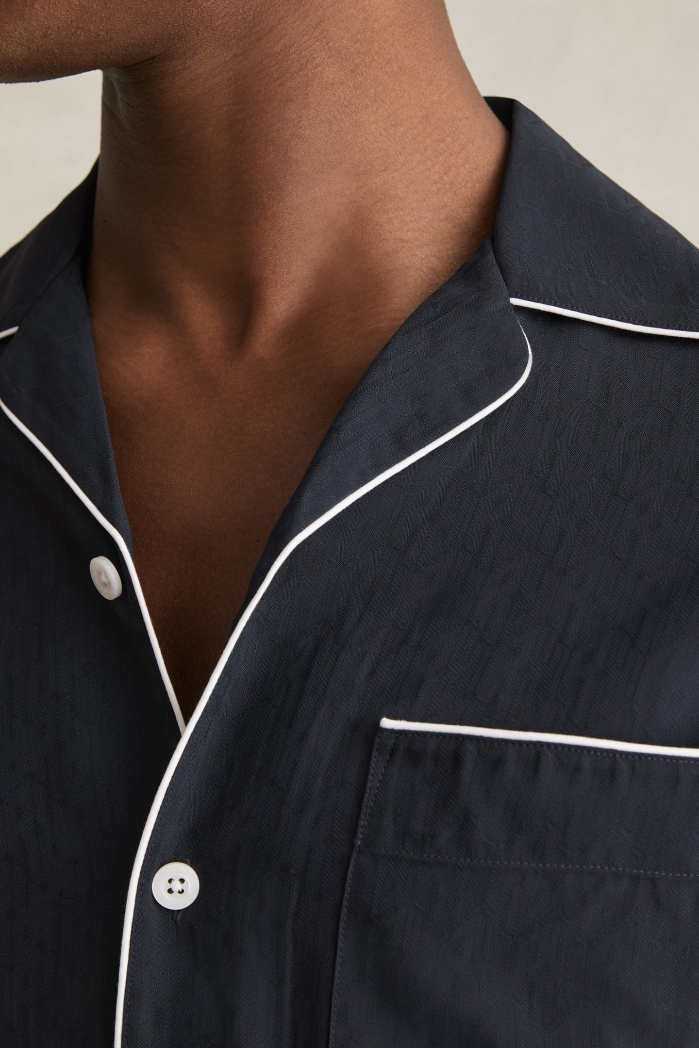 LS MONOGRAM JACQUARD CUBAN PIPED SHIRT NAVY 6