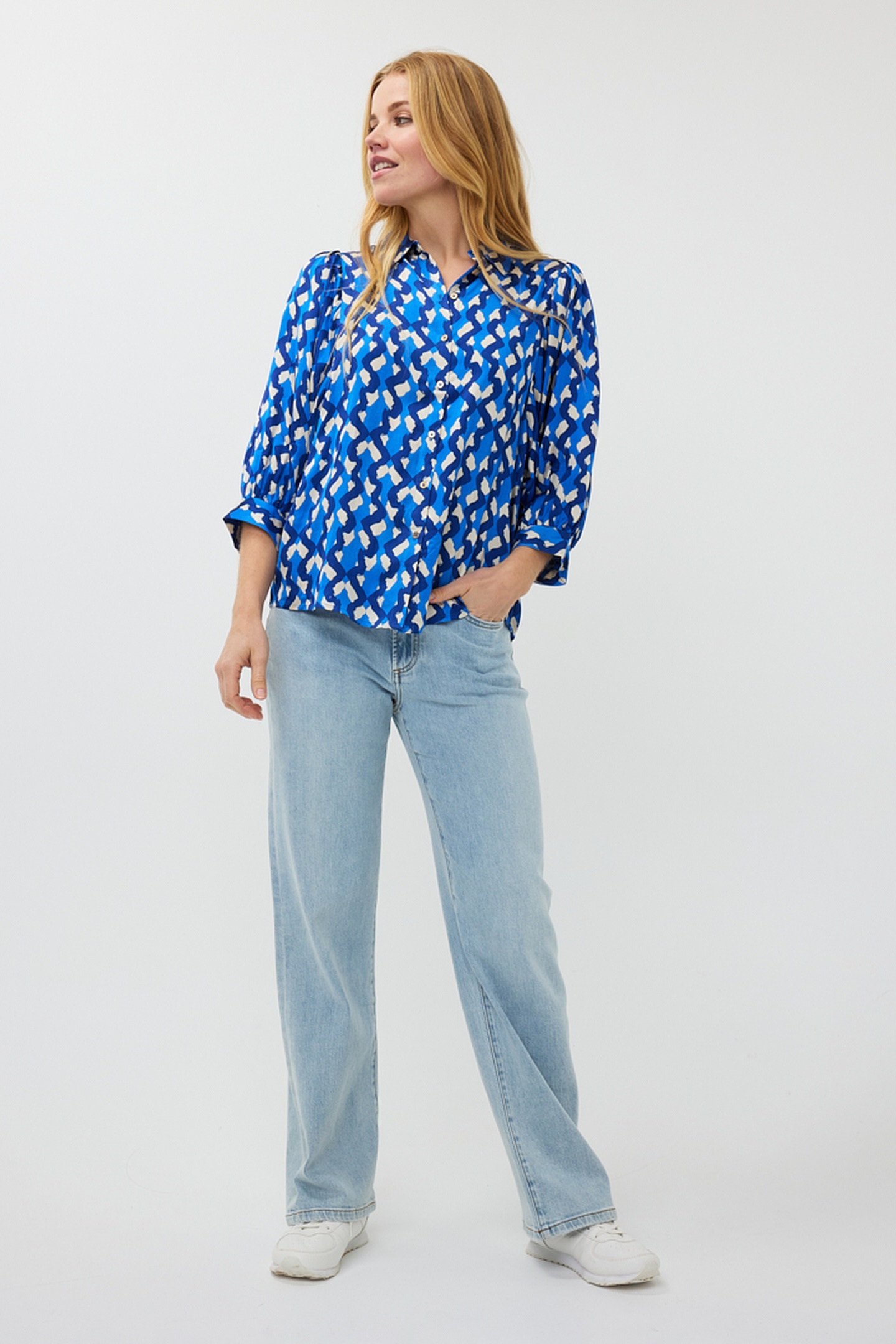 EsQualo Blouse Big Slve Utopia Fantasy Print Maat: 36 | Blouses Outlet | Dames | Blauw