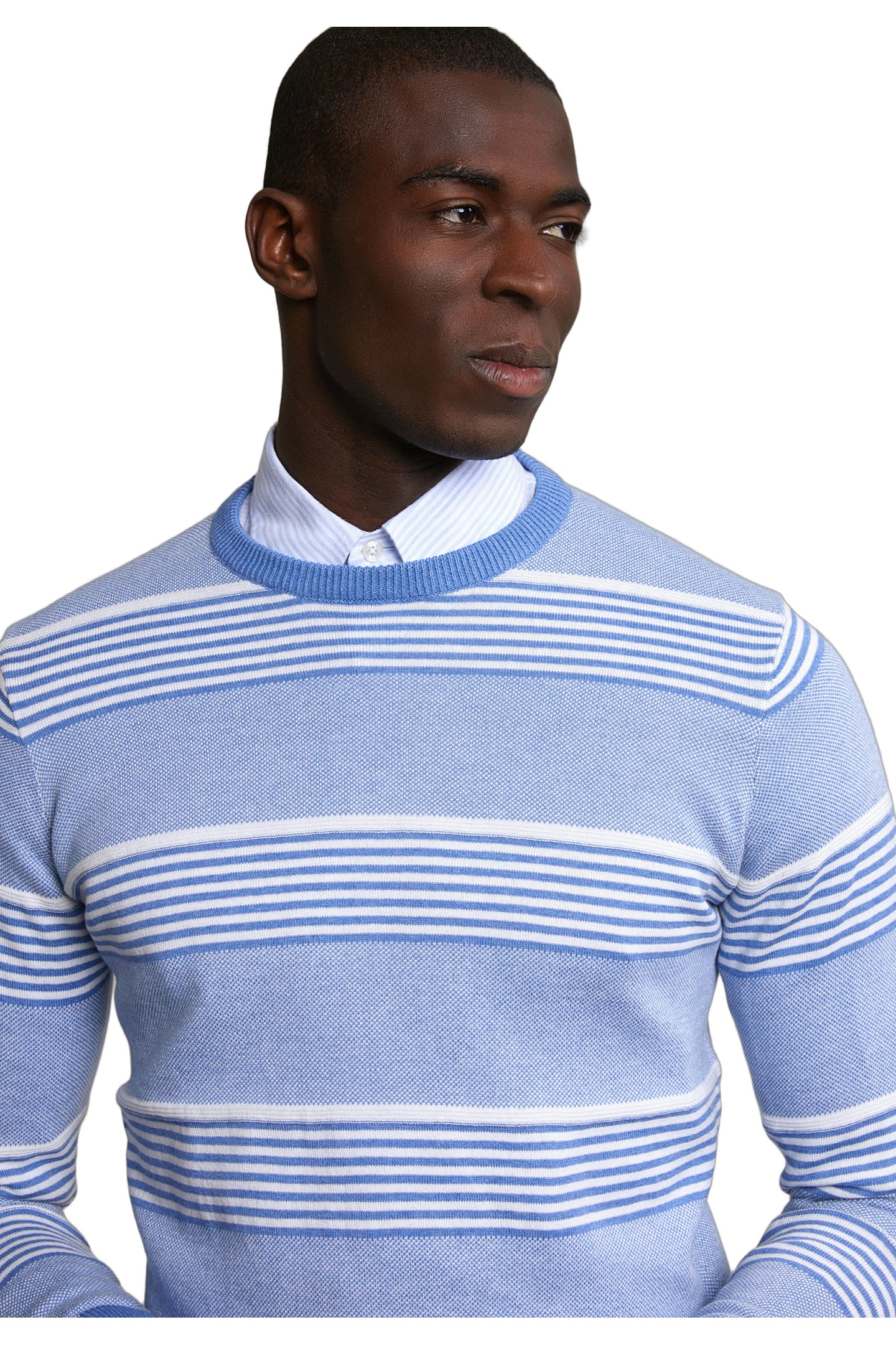 CUSTOM FIT COTTON STRIPED CREW NECK PULLOVER LT HAMPTONS MIX 2