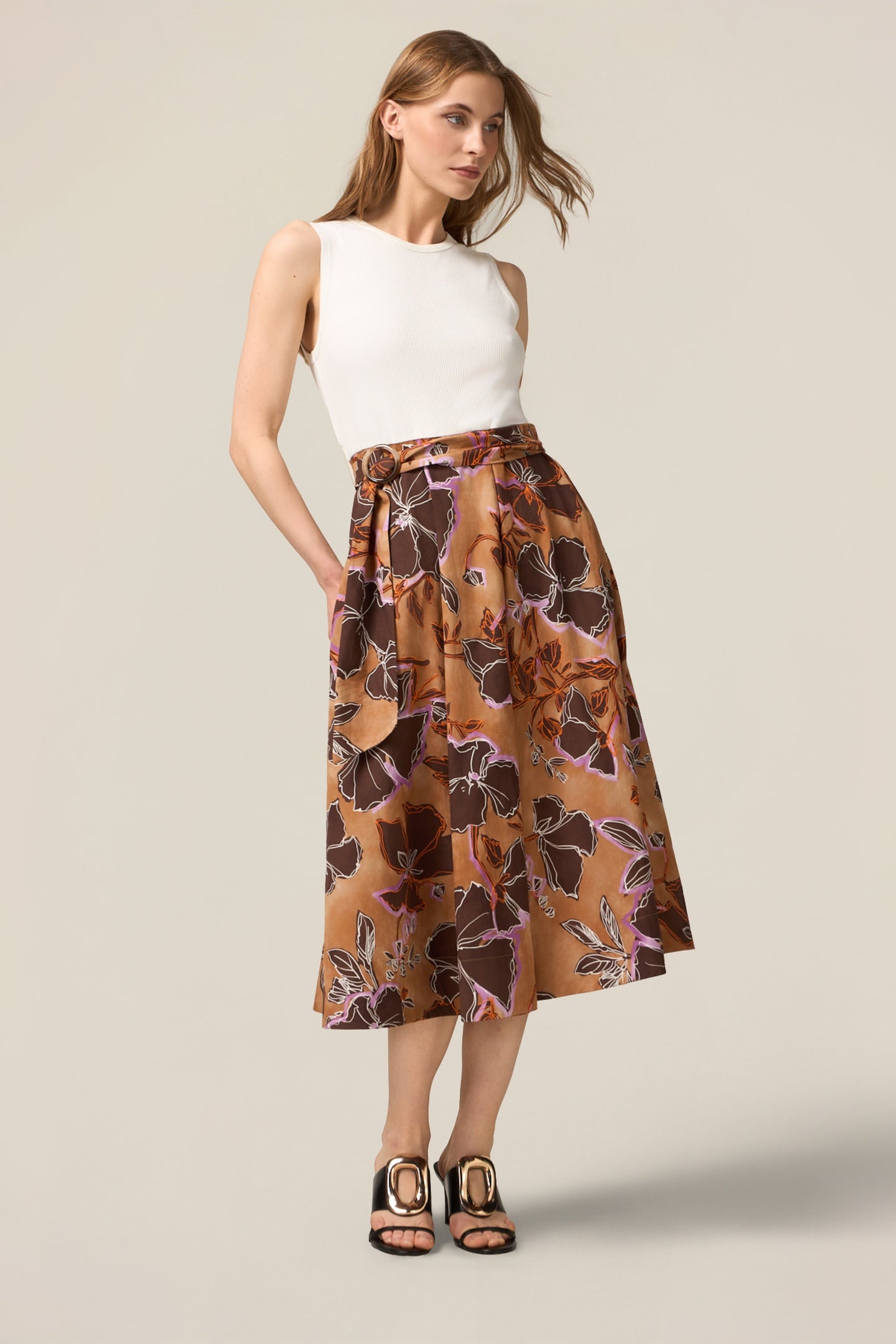 Oltre Flare Dress Combined With Sash Brown Maat: M | Midi Jurken Outlet | Dames | Paars