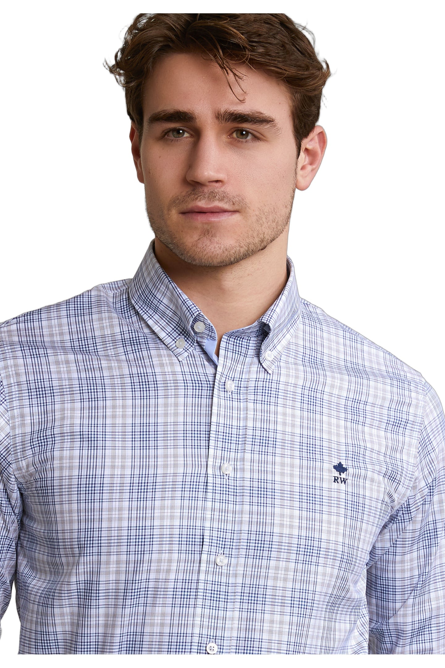 CUSTOM FIT CHECKED SHIRT BLUE/BEIGE 3
