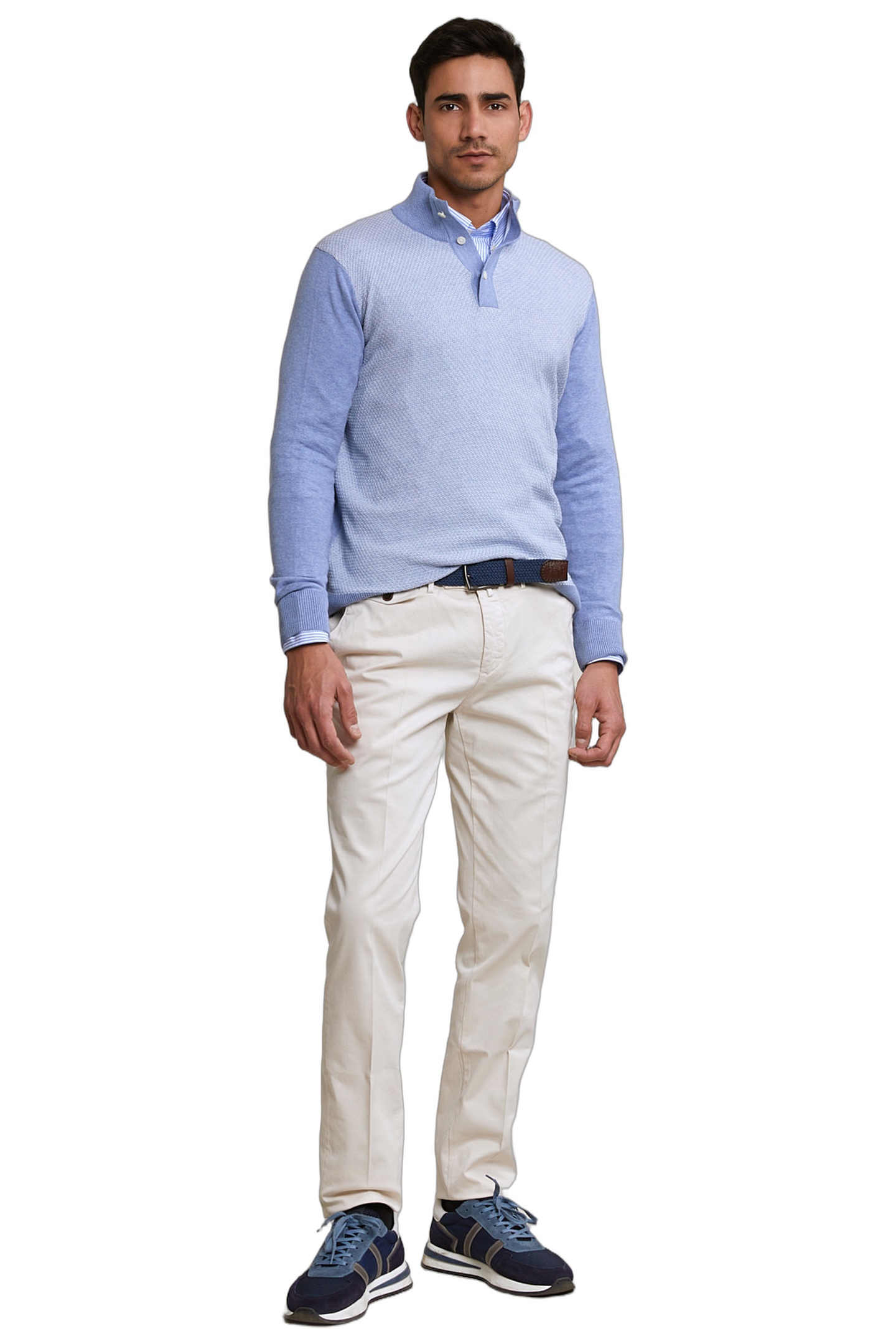 CUSTOM FIT COTTON MOCK NECK PULLOVER DK SEASHORE MIX 2