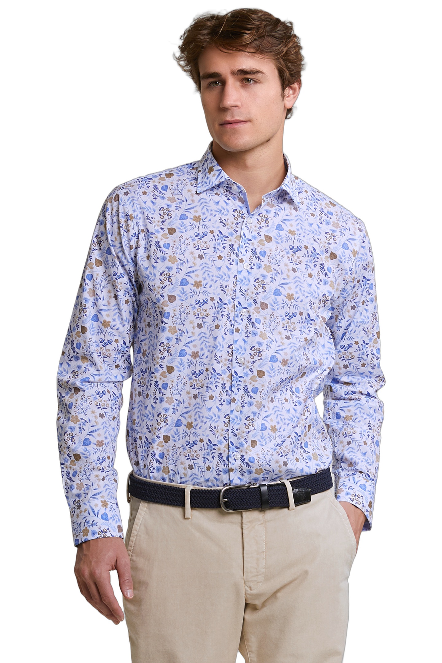 River Woods Custom Fit Floral Shirt Blue/beige Maat: M | Casual Overhemden Outlet | Heren | Blauw