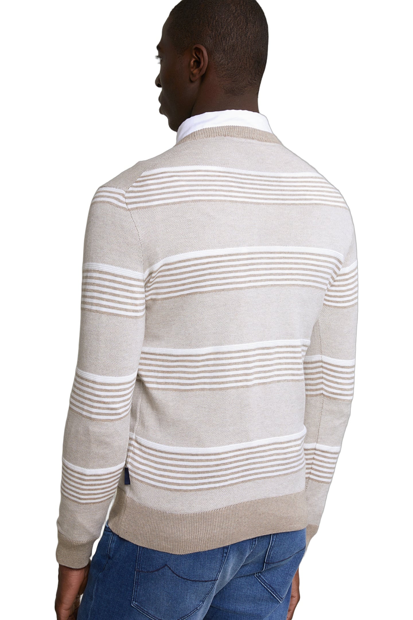 CUSTOM FIT COTTON STRIPED CREW NECK PULLOVER OLD WOOD MIX 4