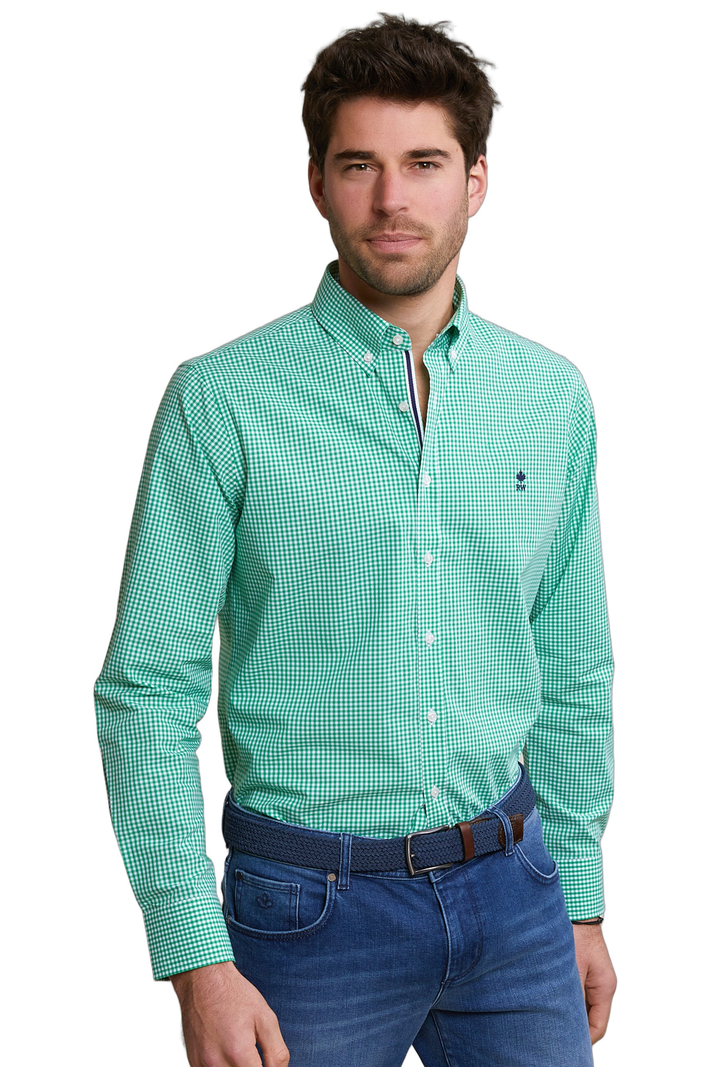 River Woods Custom Fit Checked Cotton Shirt Green/white Maat: XXL | Casual Overhemden Outlet | Heren | Groen