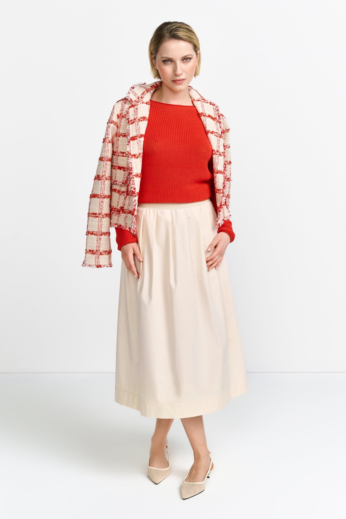 Rich & Royal Seamless Crew Neck Half Cardigan Sunset Red Maat: XS | Sweaters Outlet | Dames | Rood