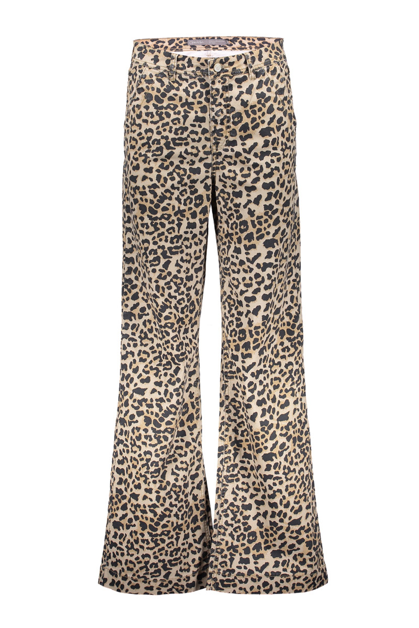 Geisha Jeans Sand/combi Leopard Print Maat: M | Wijde Broeken Outlet | Dames | Beige