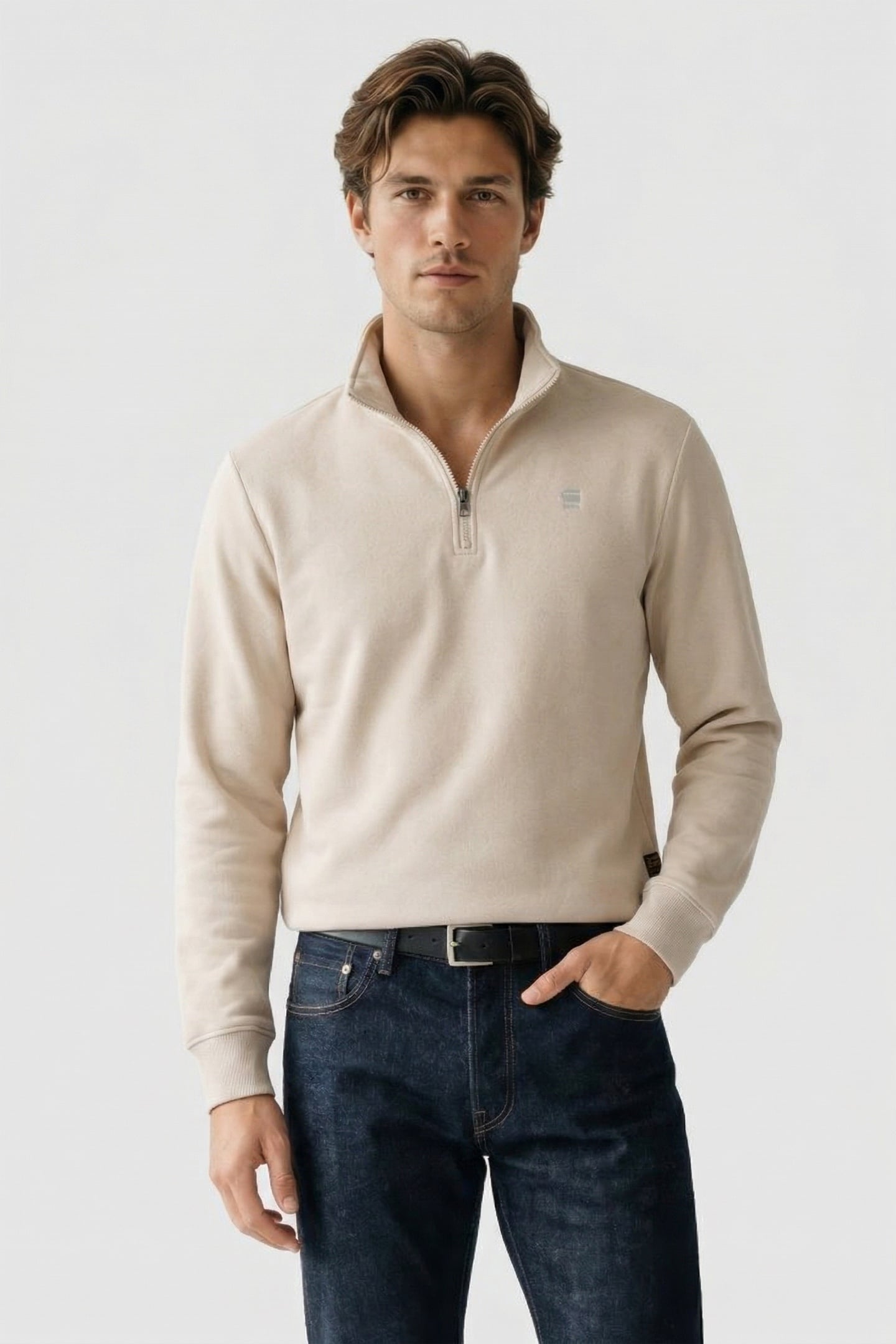 HALF ZIP STAND UP COLLAR SWEAT L\S WHITEBAIT 1