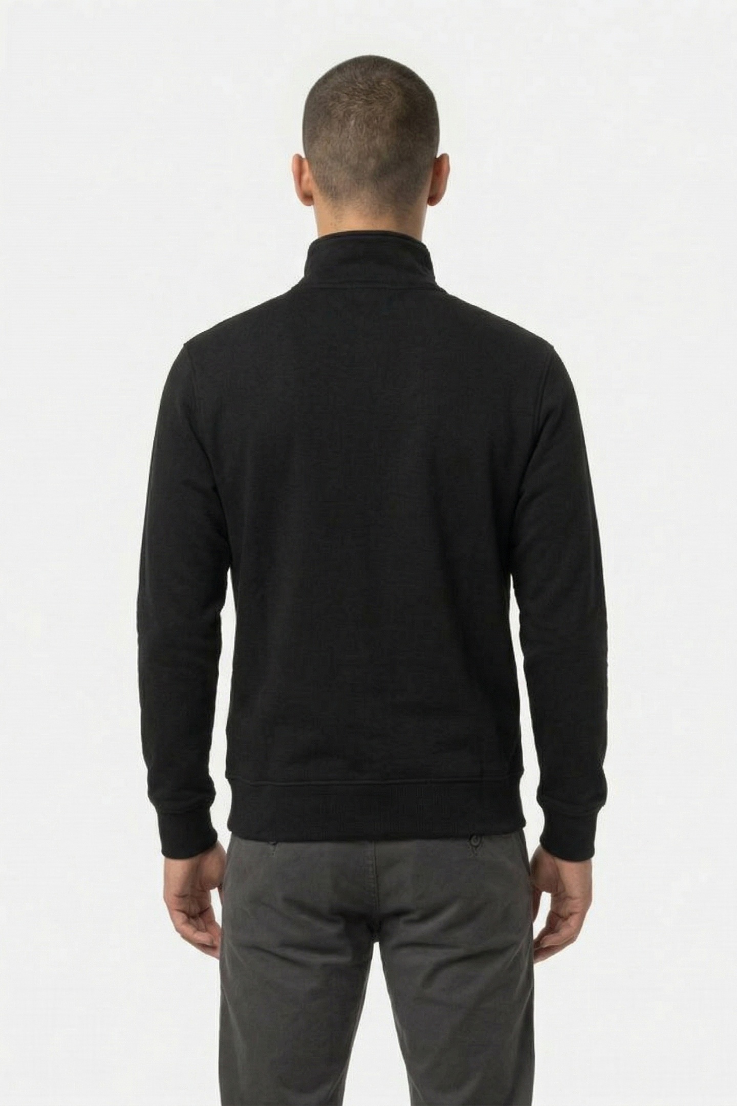 HALF ZIP STAND UP COLLAR SWEAT L\S DK BLACK 2
