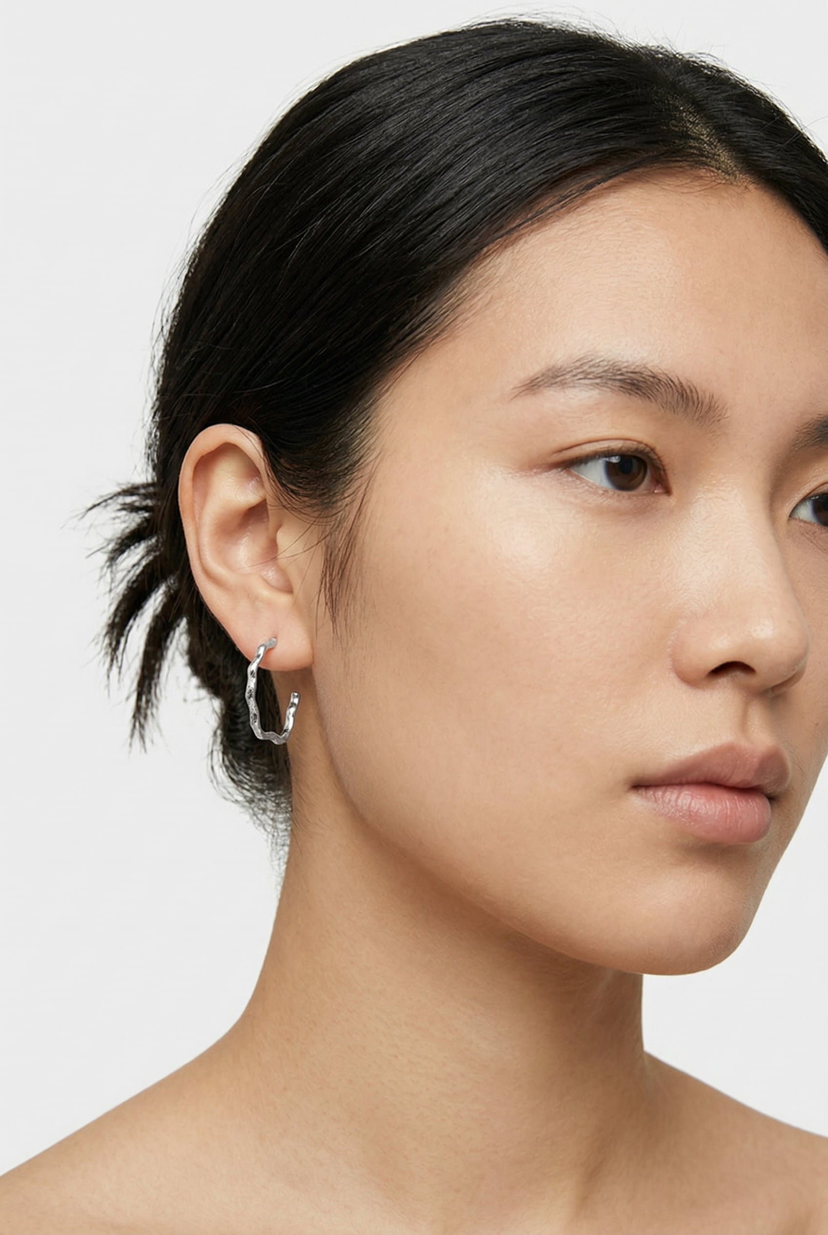 ABSTRACT HOOP EARRINGS SILVER TONE METALLIC 4