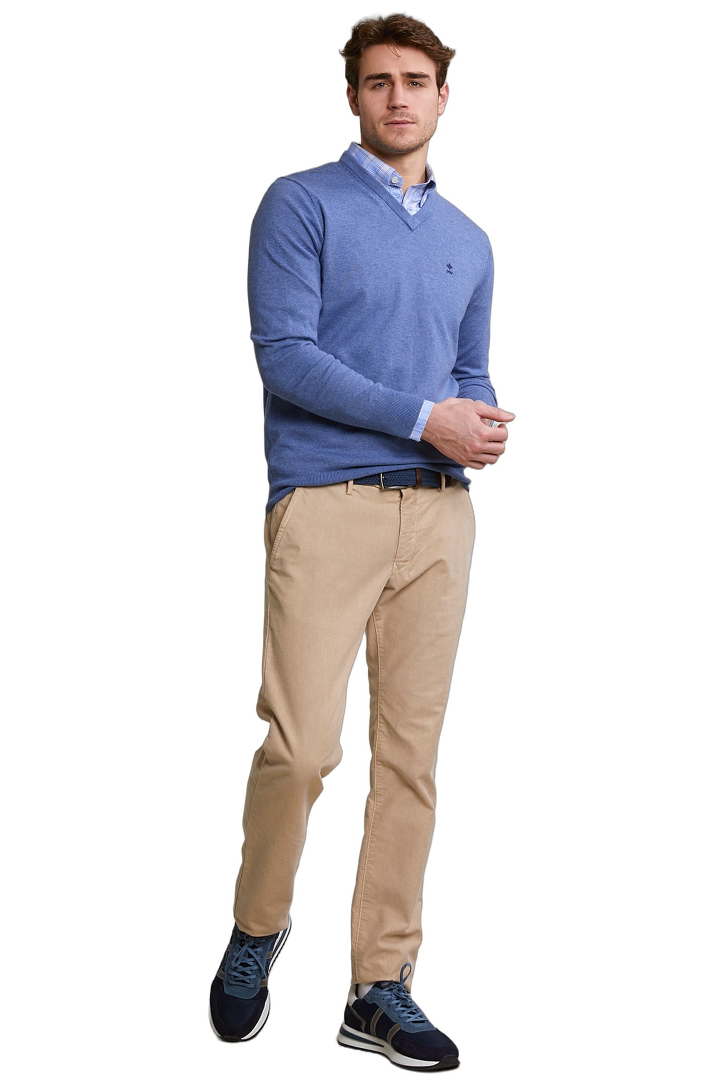 CUSTOM FIT CHECKED SHIRT WITH CHEST POCKET BEIGE/BLUE 2