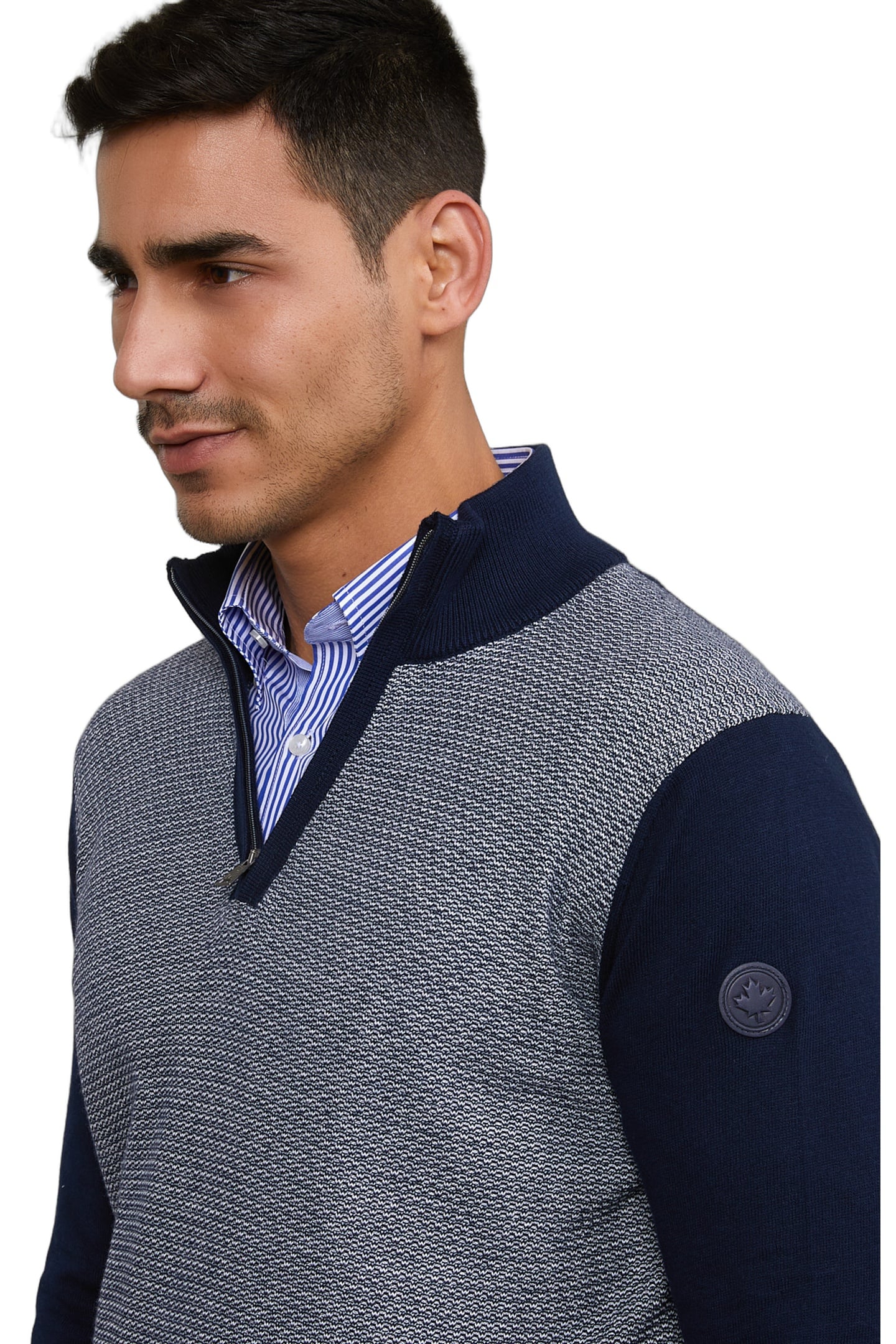 CUSTOM FIT COTTON MOCK NECK SWEATER NAVY 4