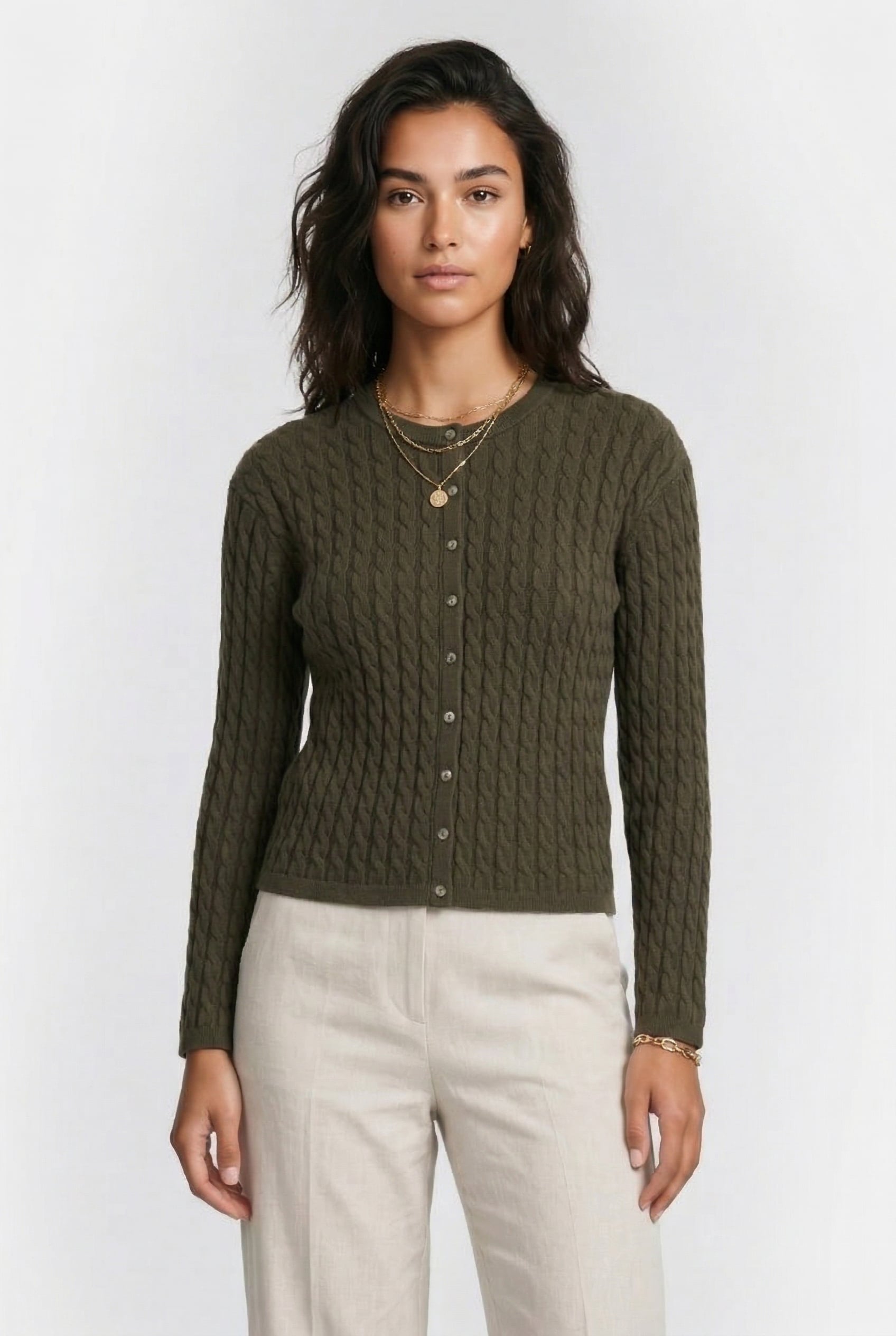 & Other Stories Ossi Cable Cardigan Khaki Maat: XS | Cardigans Outlet | Dames | Bruin