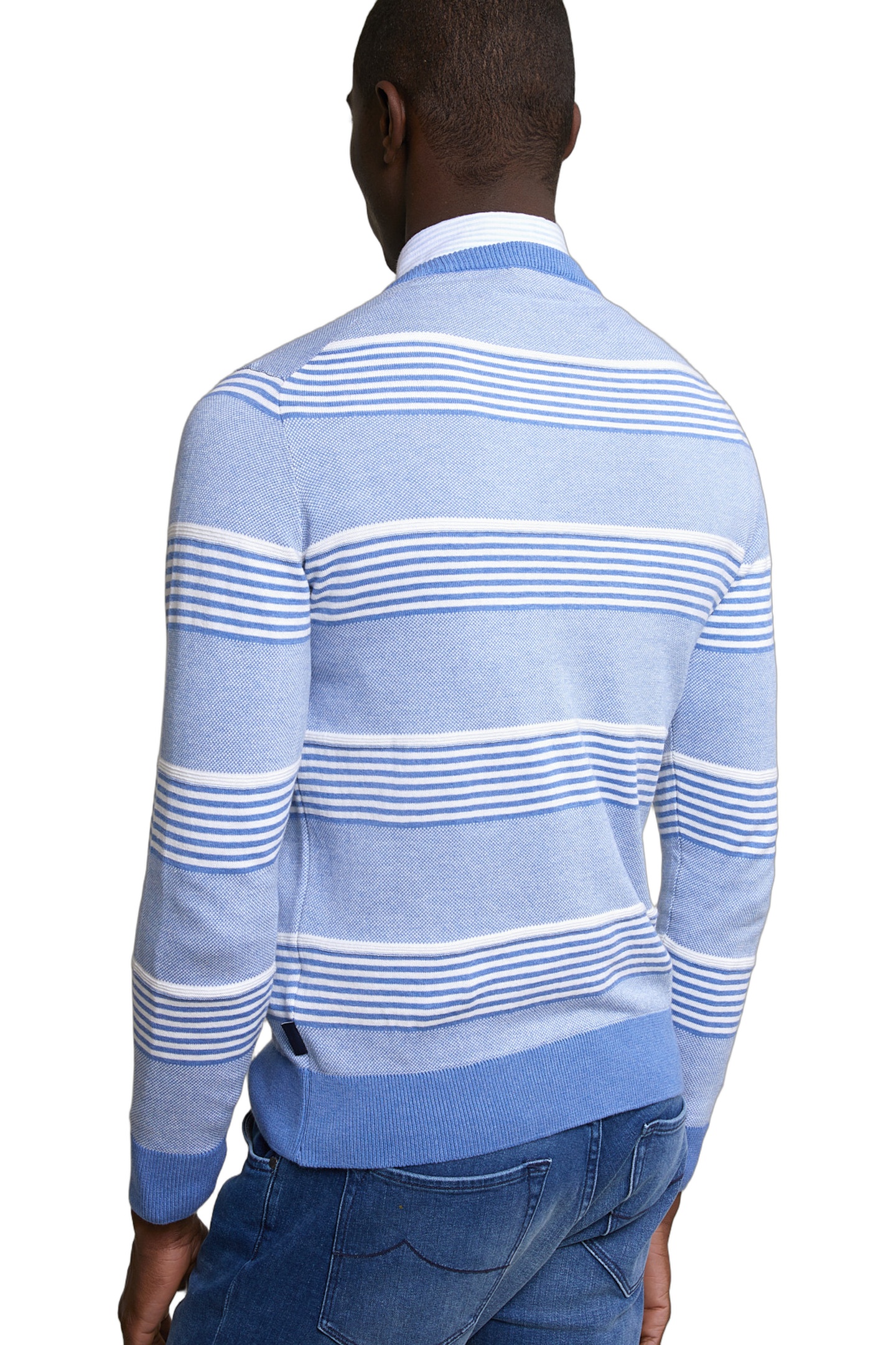 CUSTOM FIT COTTON STRIPED CREW NECK PULLOVER LT HAMPTONS MIX 4