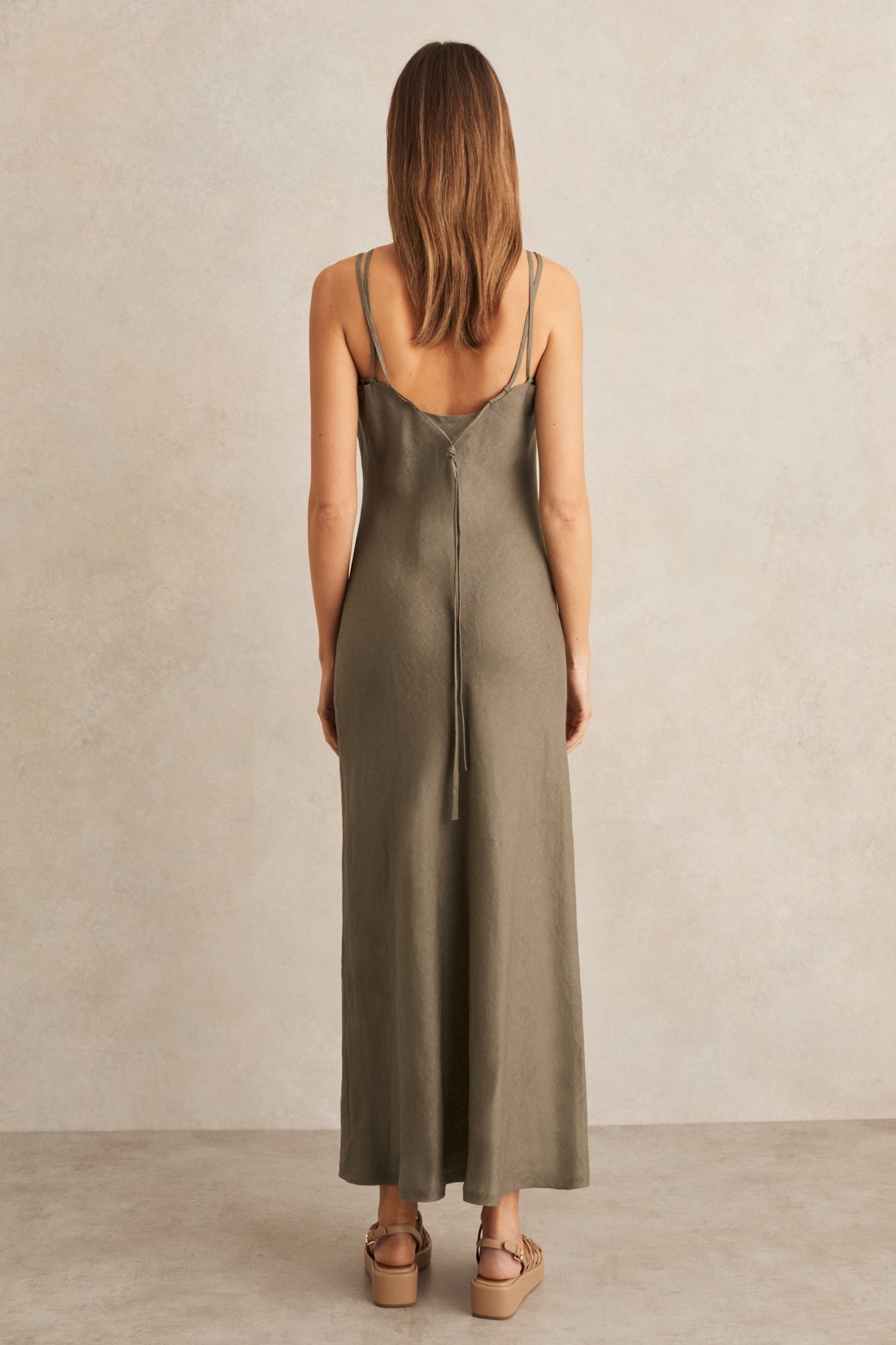 LINEN SLIP DRESS KHAKI 2