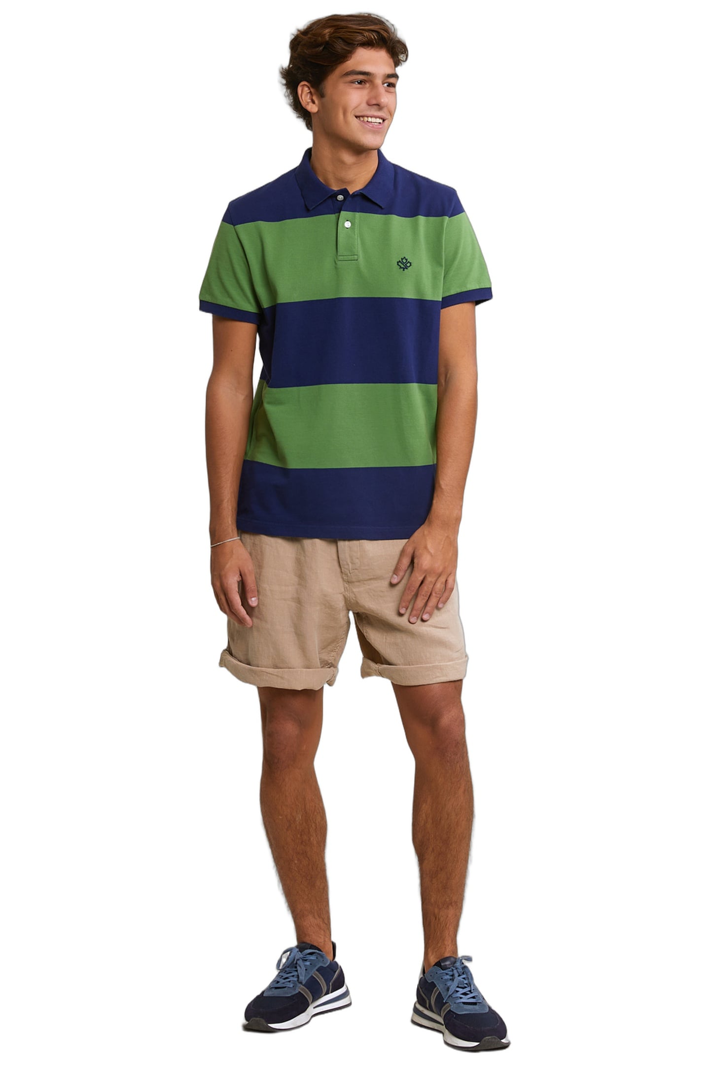 CUSTOM FIT STRIPED STRETCH POLO ROYAL BLUE/BELIZE GREEN 2