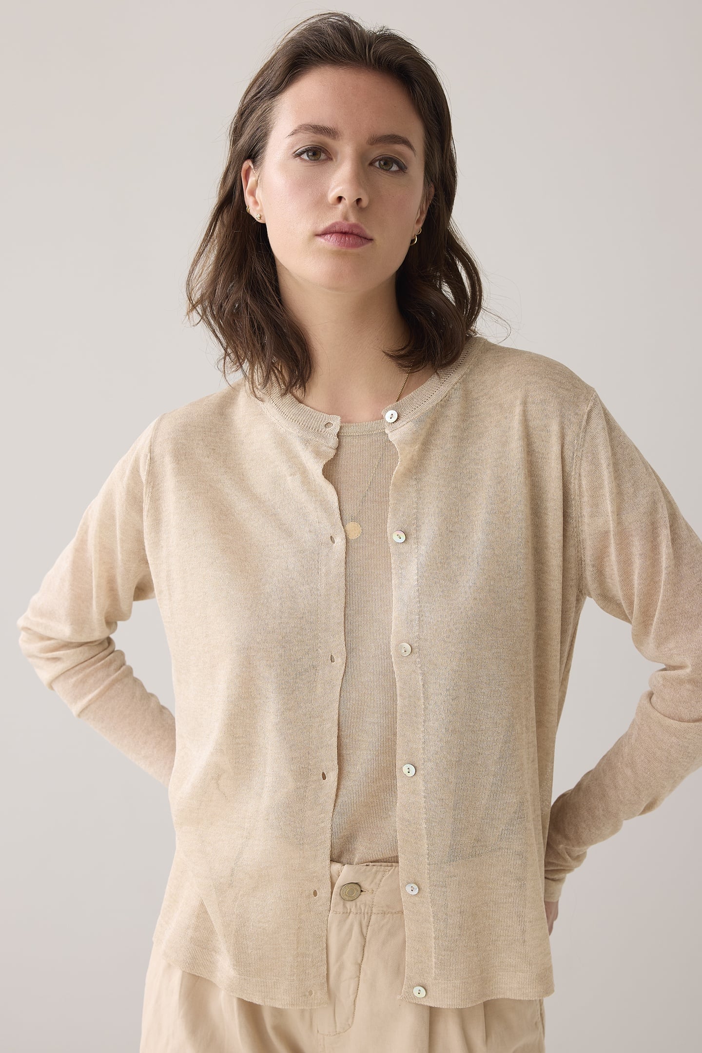 SHORT CARDIGAN REFINED VISCOSE BLEND KNIT SESAME 1