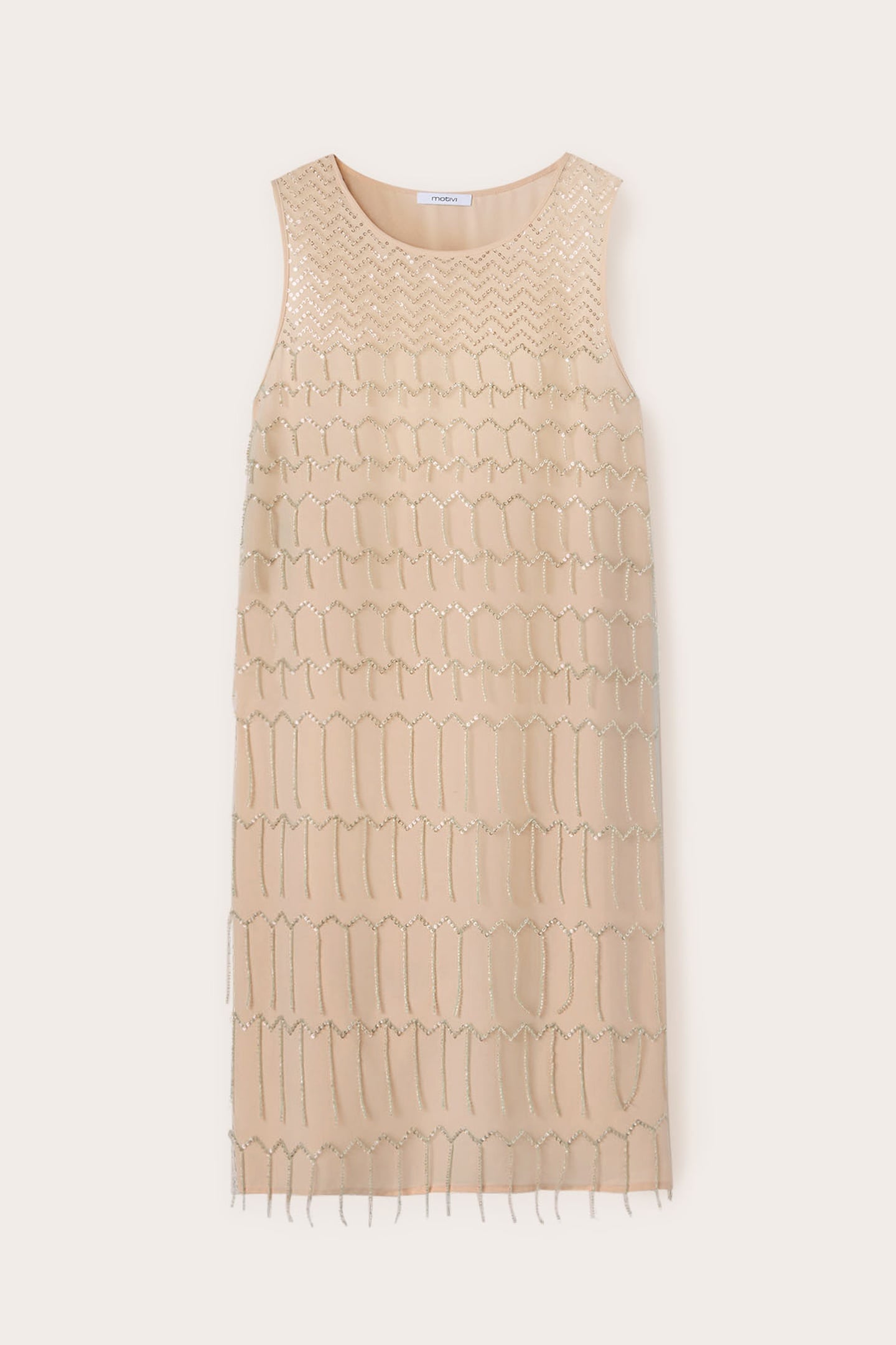 EMBROIDERED DRESS WITH FRINGES BEIGE 4