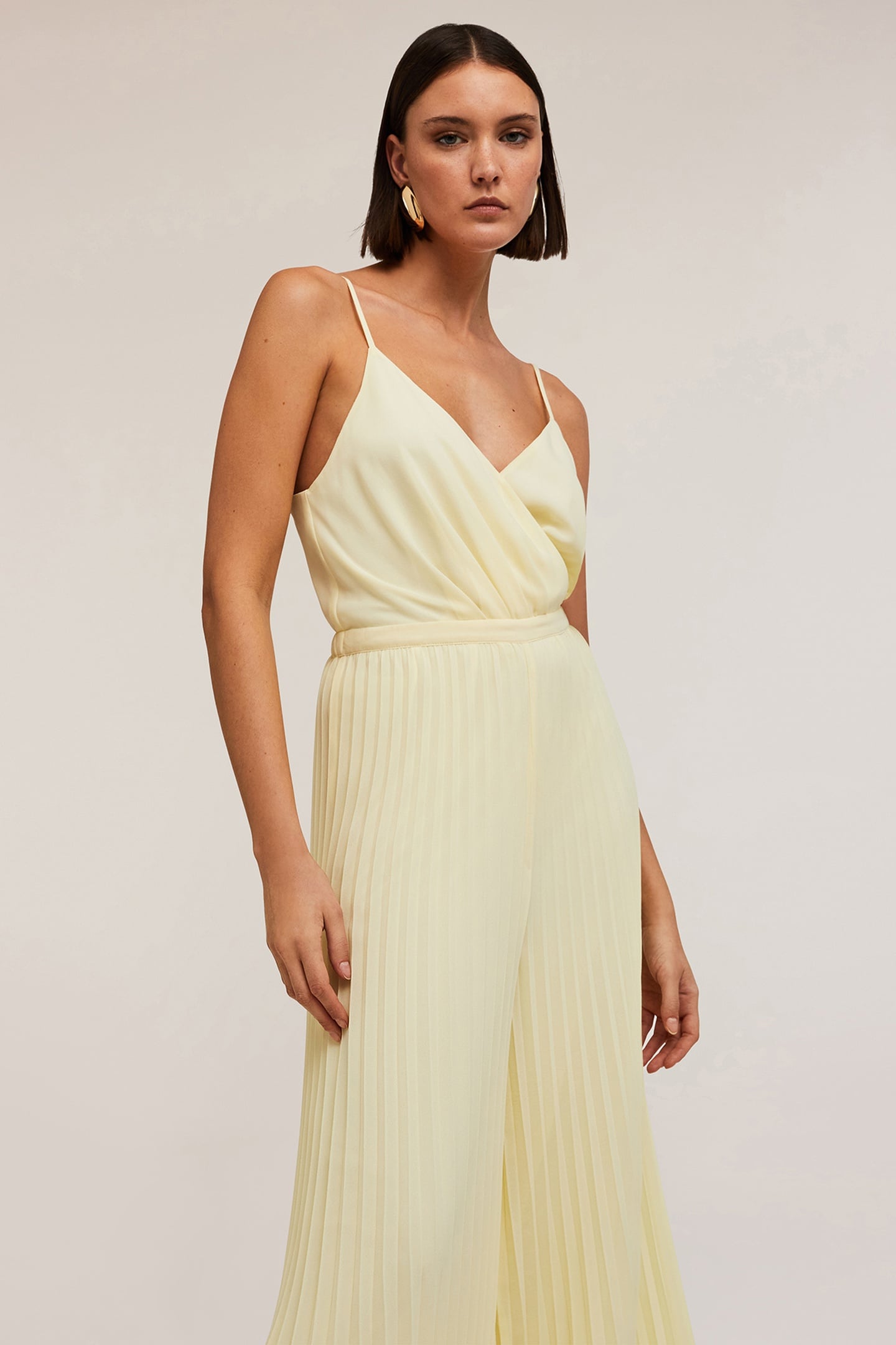 LONG SATIN PLEATED JUMPSUIT YELLOW 3