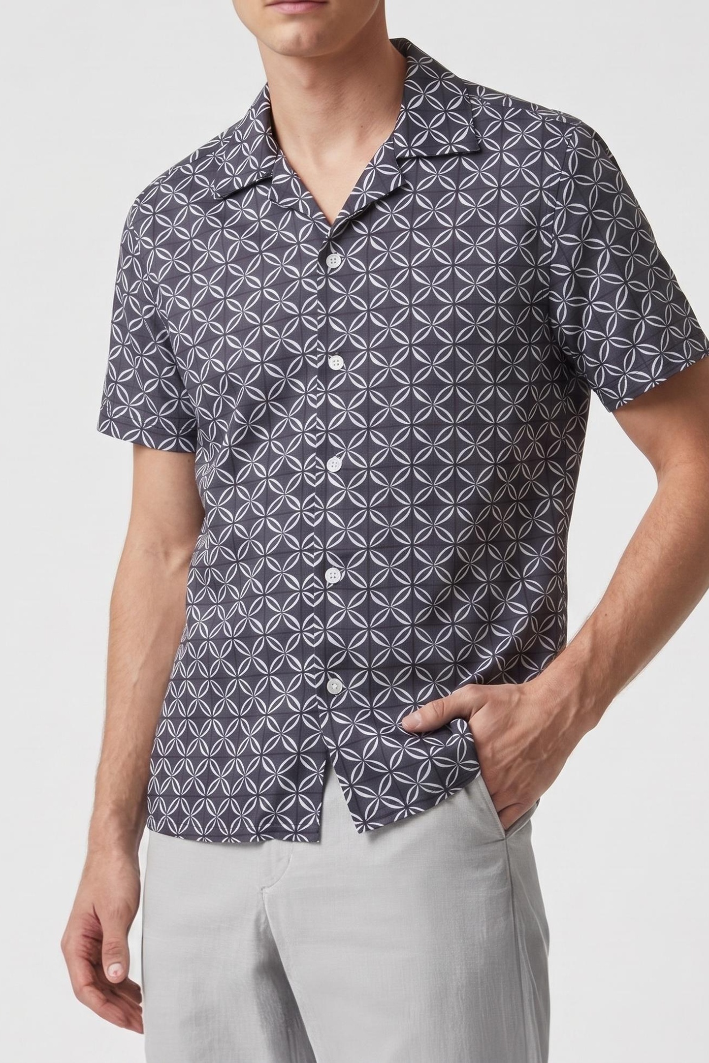 Reiss Printed Cuban Collar Blue Print Maat: S | Casual Overhemden Outlet | Heren | Blauw