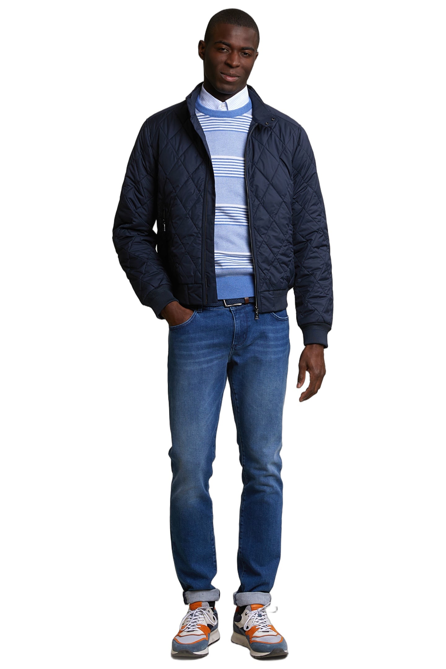 CUSTOM FIT COTTON STRIPED CREW NECK PULLOVER LT HAMPTONS MIX 3