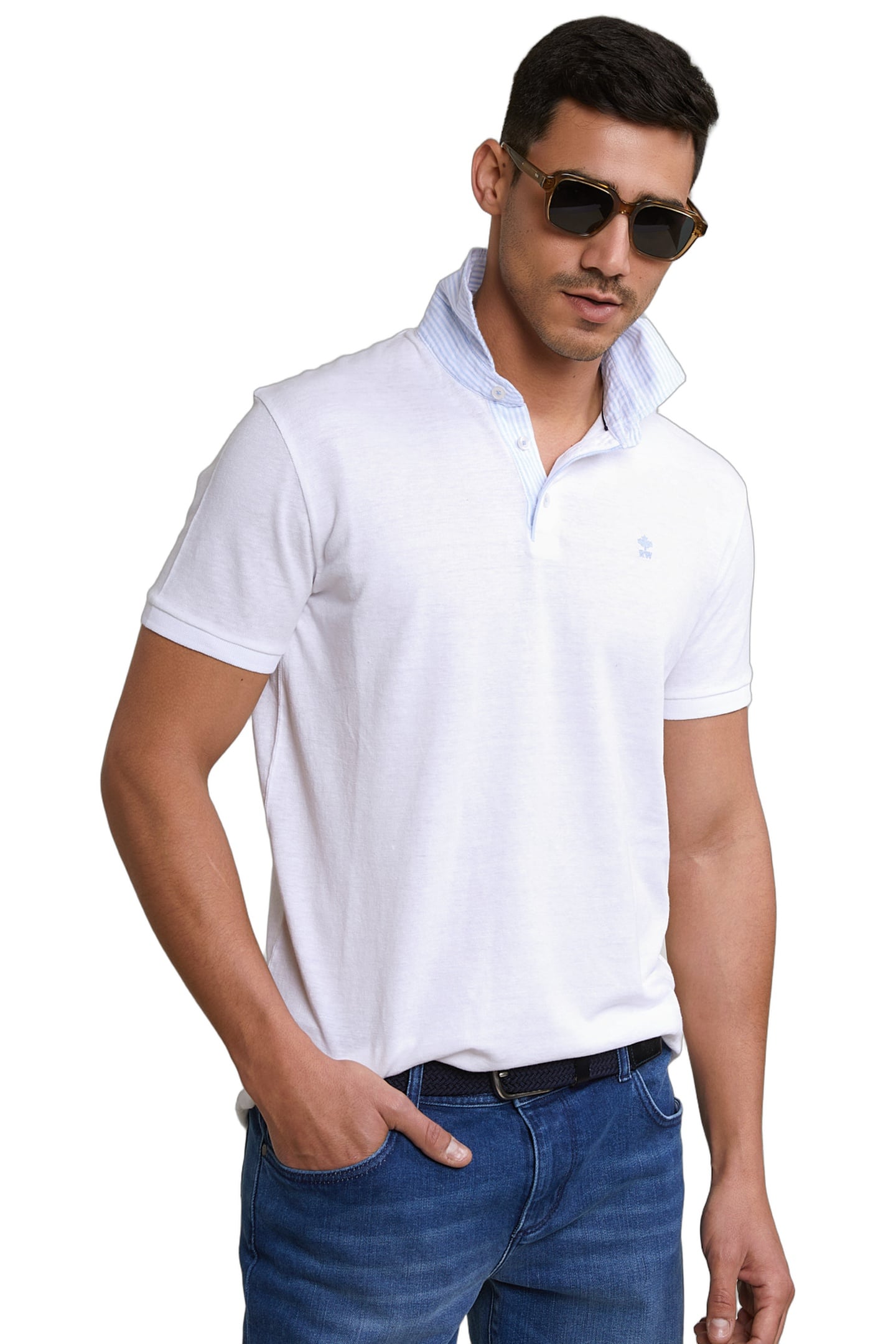 CUSTOM FIT COTTON-LINEN POLO WHITE 1