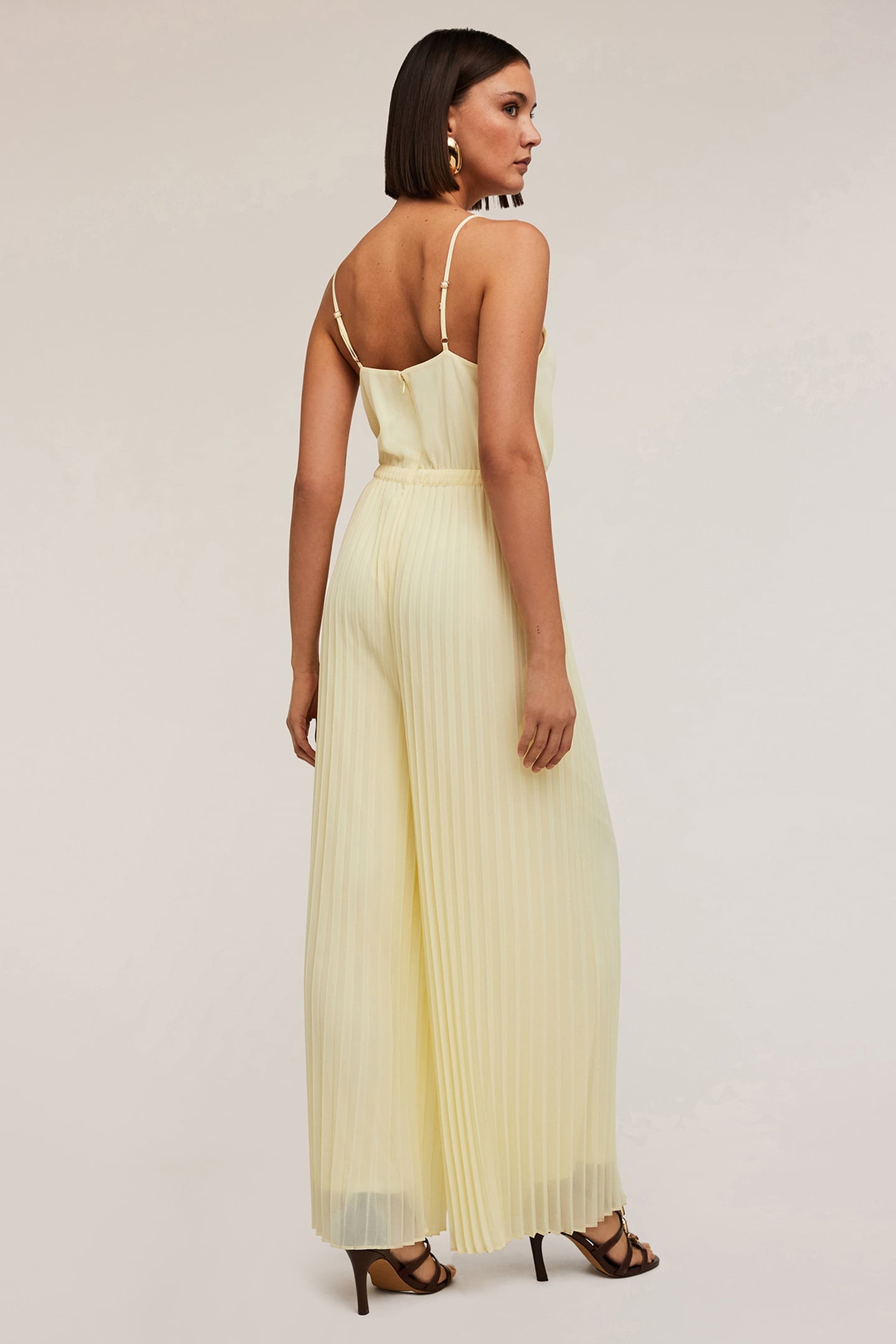 LONG SATIN PLEATED JUMPSUIT YELLOW 2