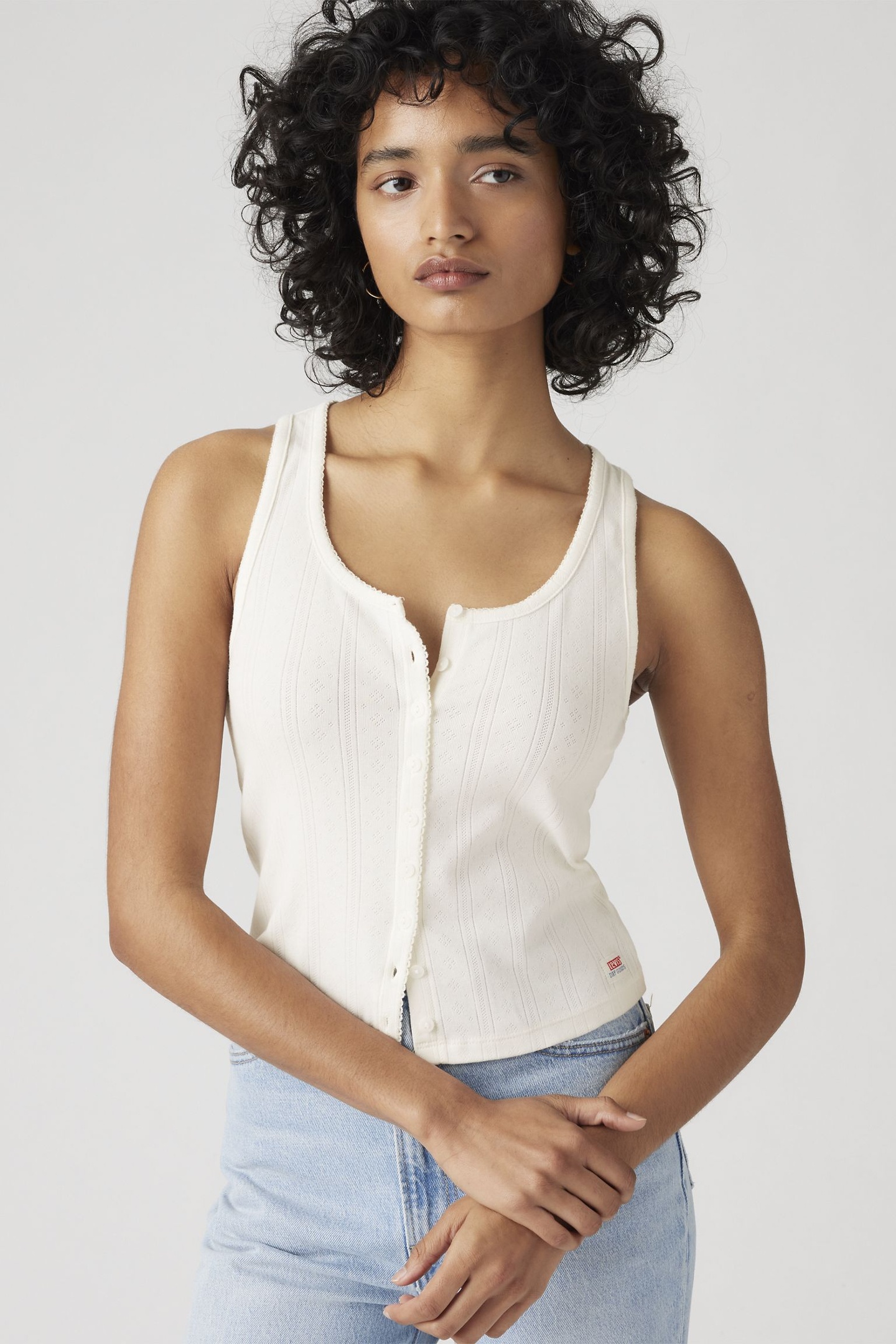 Levi's Dry Goods Pointelle Tank Top Maat: L | Mouwloze Tops Outlet | Dames | Wit