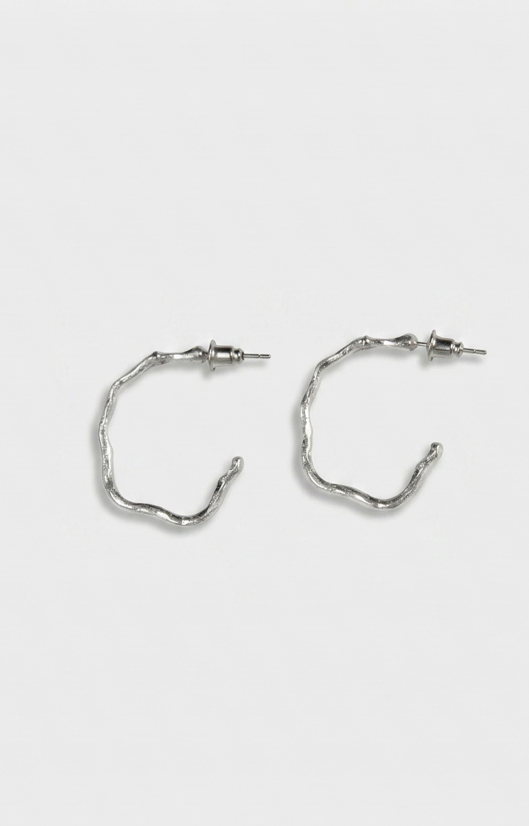 ABSTRACT HOOP EARRINGS SILVER TONE METALLIC 2