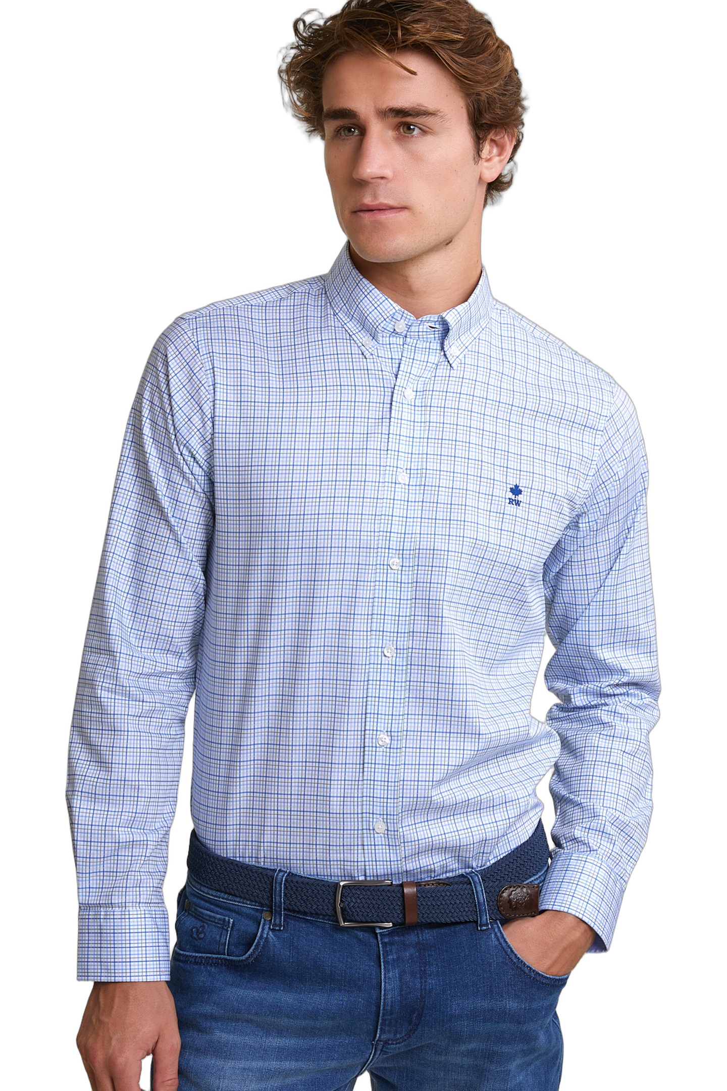 CUSTOM FIT CHECKED SHIRT BLUE/GREEN 1