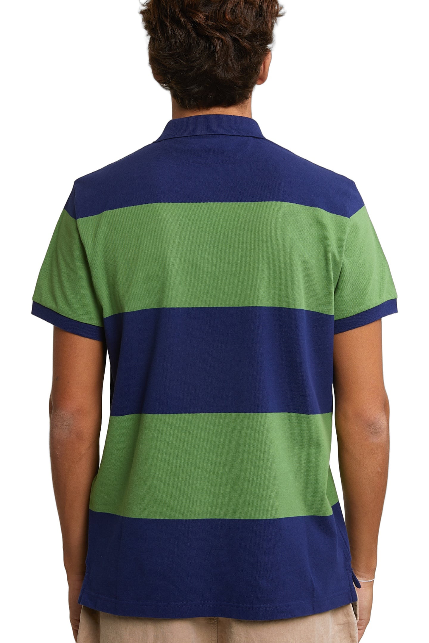 CUSTOM FIT STRIPED STRETCH POLO ROYAL BLUE/BELIZE GREEN 3