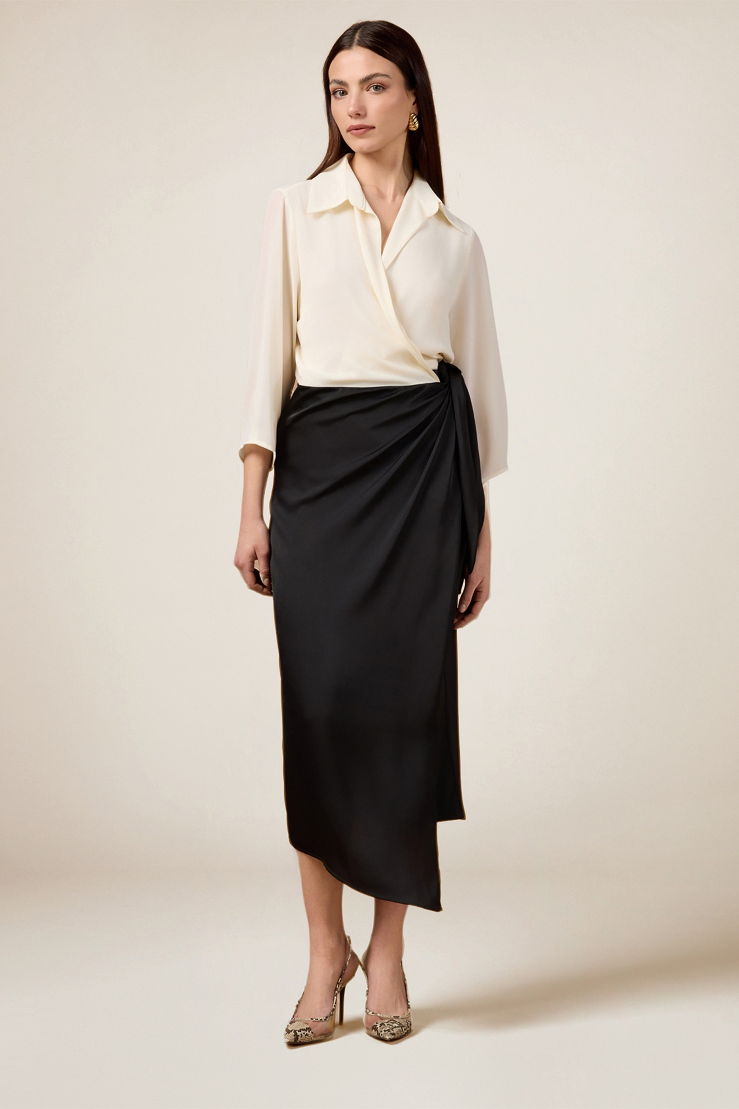 Oltre Two-material Dress With Wrap Skirt Black Maat: 46 | Blousejurken Outlet | Dames | Zwart