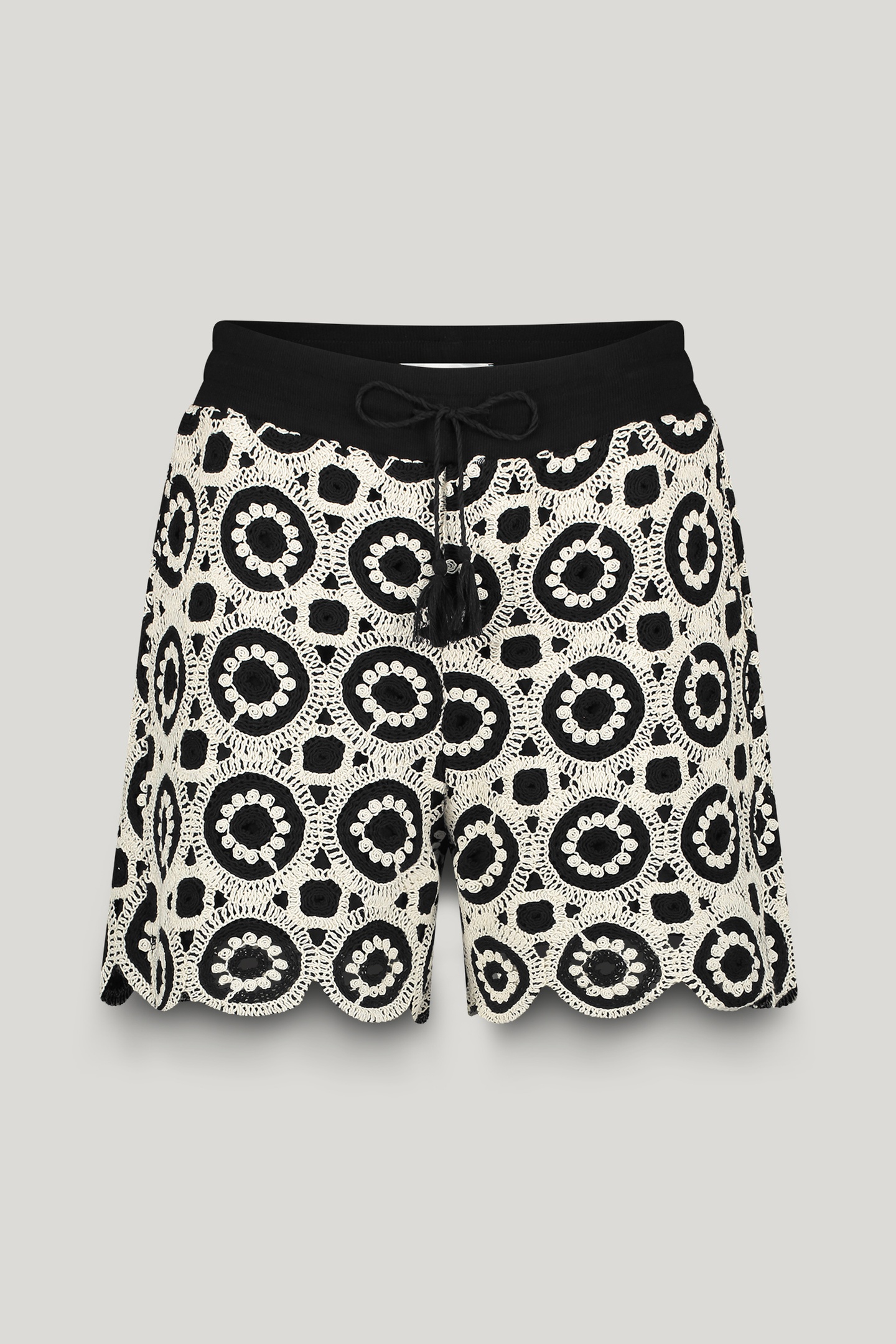 WIDE LEG SHORTS CROCHET JERSEY BLACK-IVORY 2