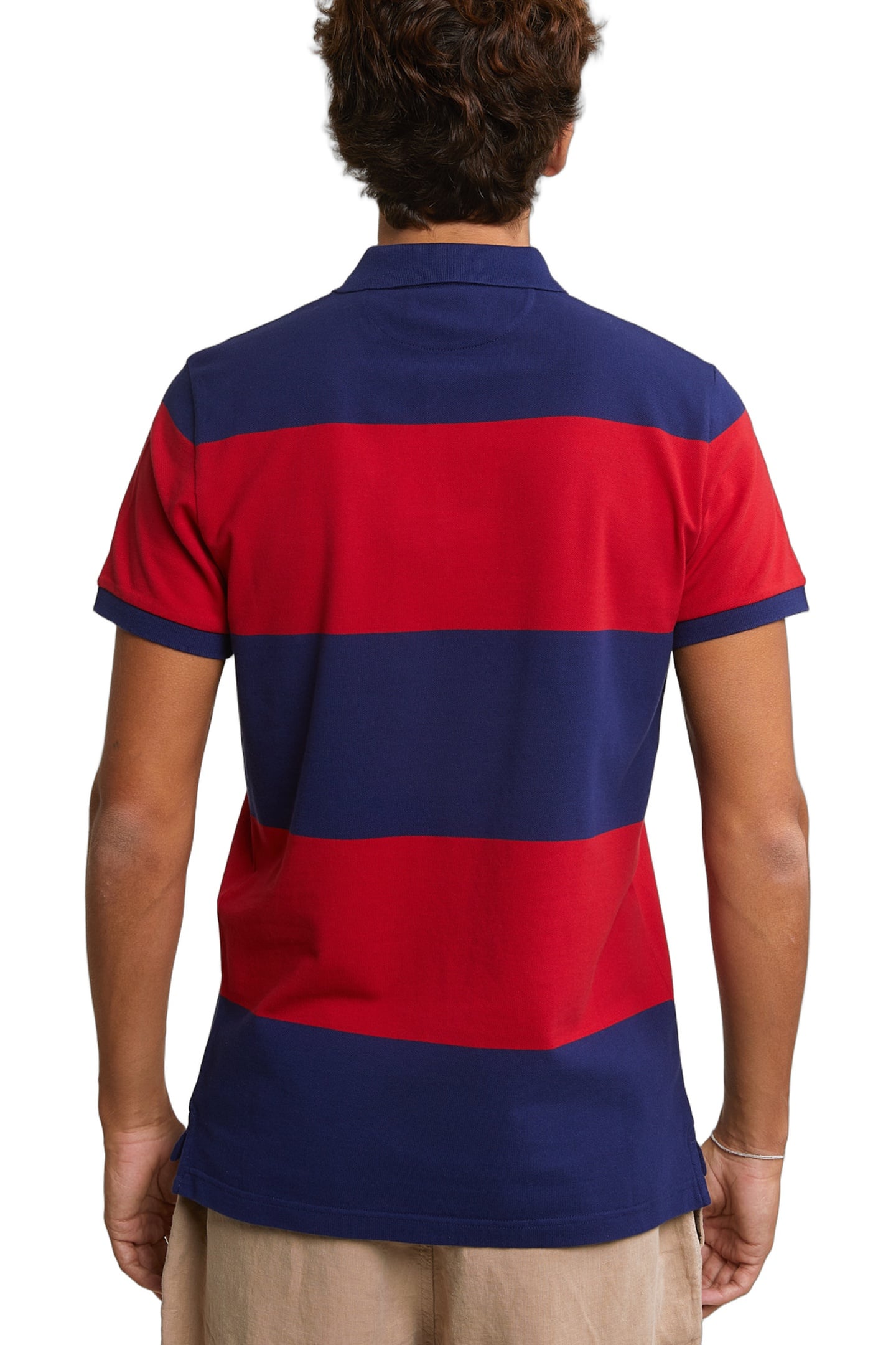 CUSTOM FIT STRIPED STRETCH POLO ROYAL BLUE/HARVARD RED 4