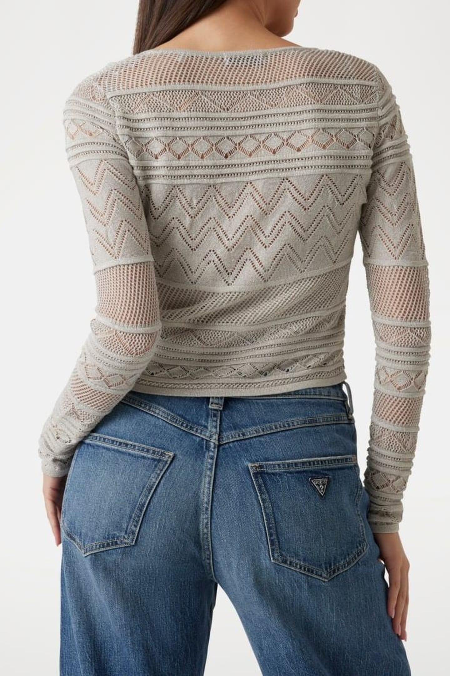 GUESS ECO NELLIE LS CARDI SWTR SILVER LUREX 4