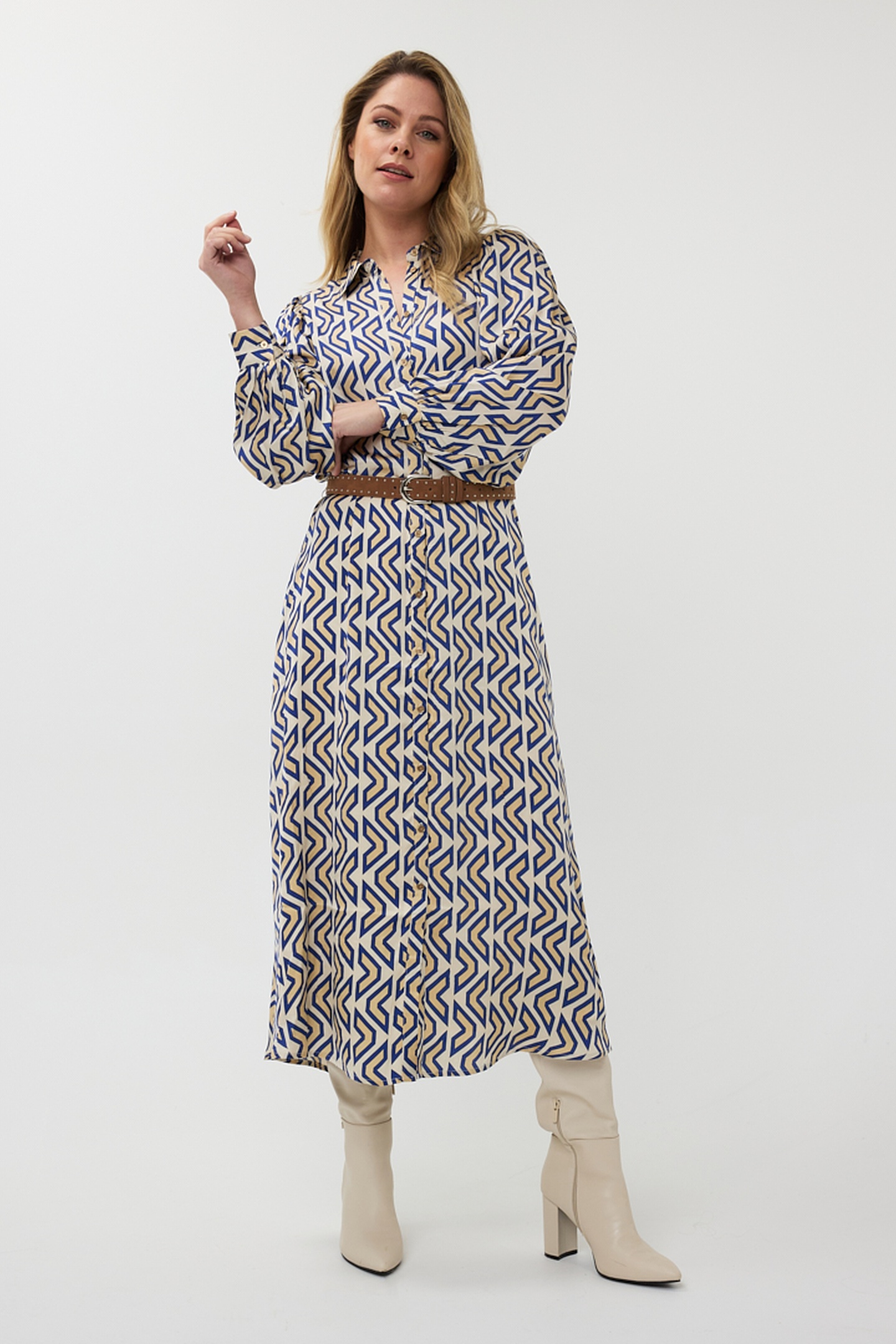 EsQualo Dress Long Utopia Graphic Print Maat: 40 | Maxi Jurken Outlet | Dames | Blauw