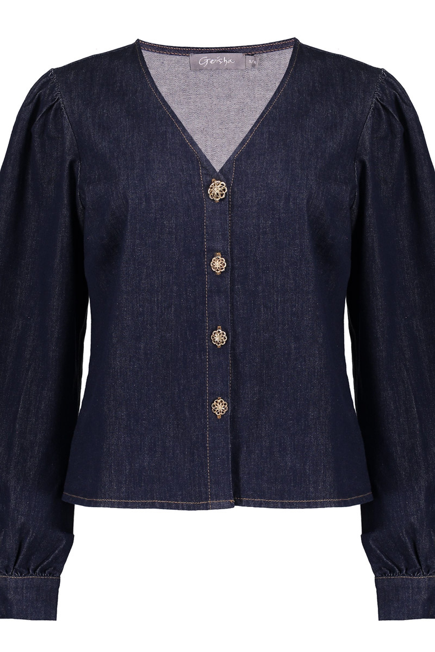 Geisha Blouse Denim Dark Blue Denim Maat: M | Longsleeves Outlet | Dames | Blauw