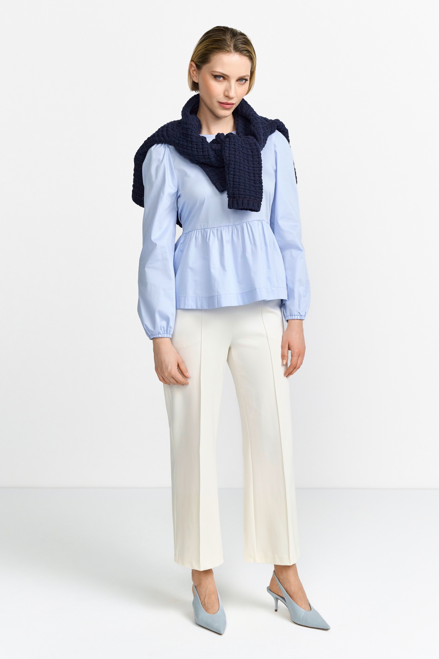 Rich & Royal Cotton Blouse With Peplum Sustainable Skyway Blue Maat: 34 | Longsleeves Outlet | Dames | Blauw