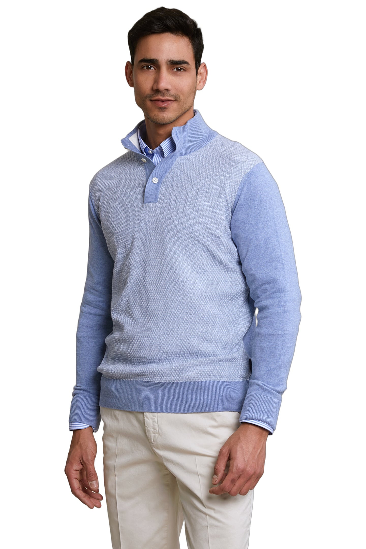 CUSTOM FIT COTTON MOCK NECK PULLOVER DK SEASHORE MIX 1