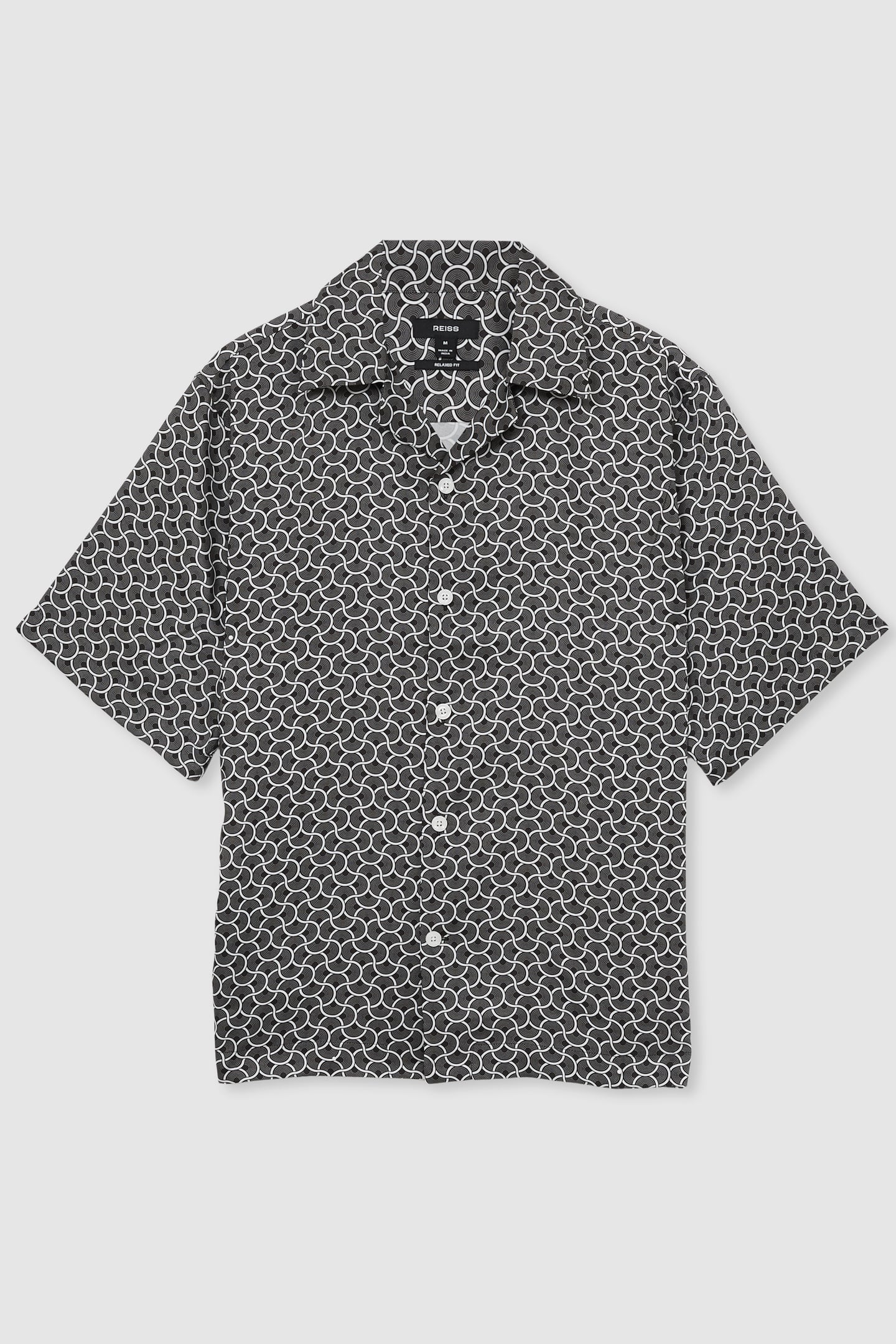 SS GEO WAVE PRINTED CUBAN SHIRT BLACK/WHITE 4