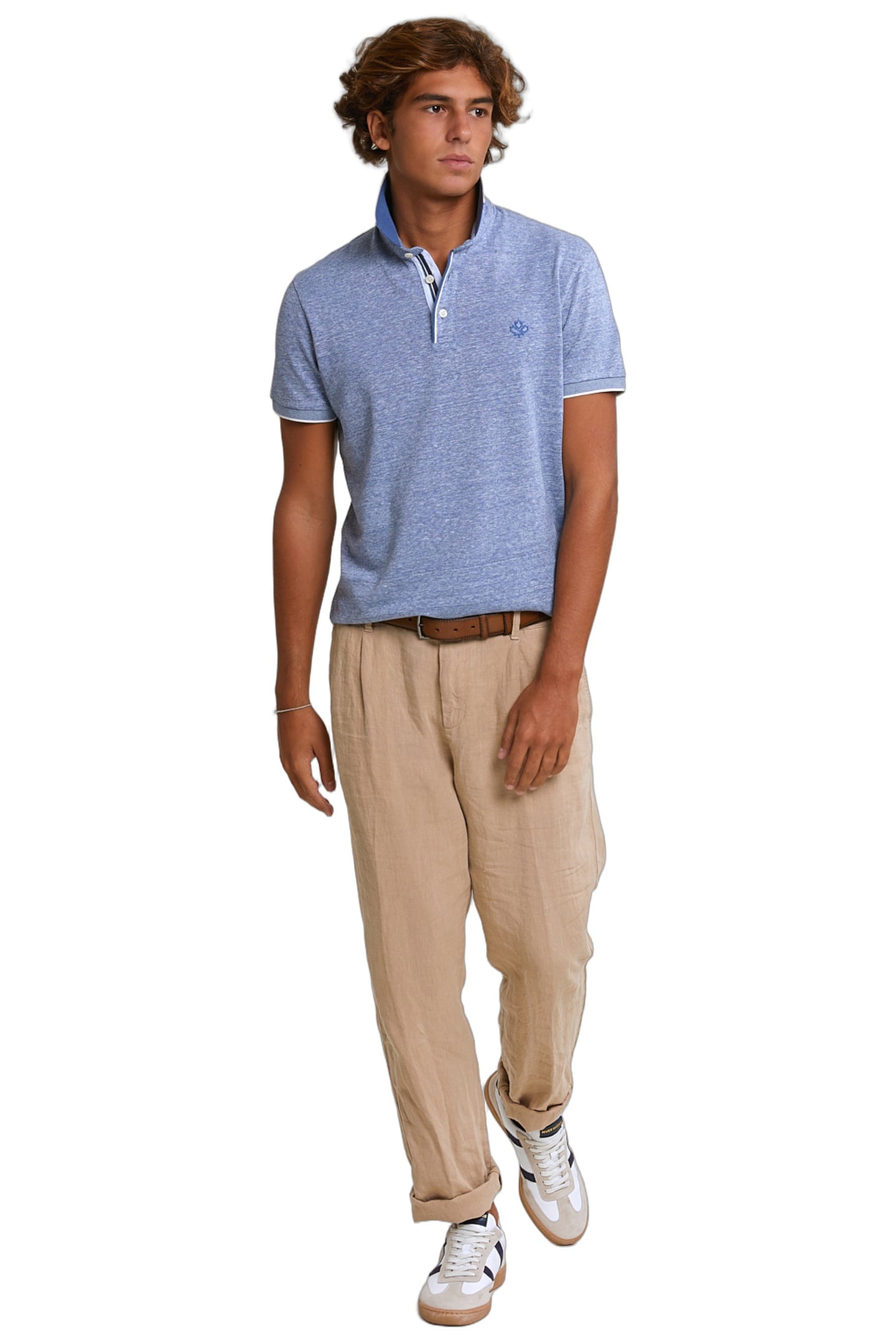 CUSTOM FIT COTTON-LINEN POLO SHORT SLEEVES LAKE 2