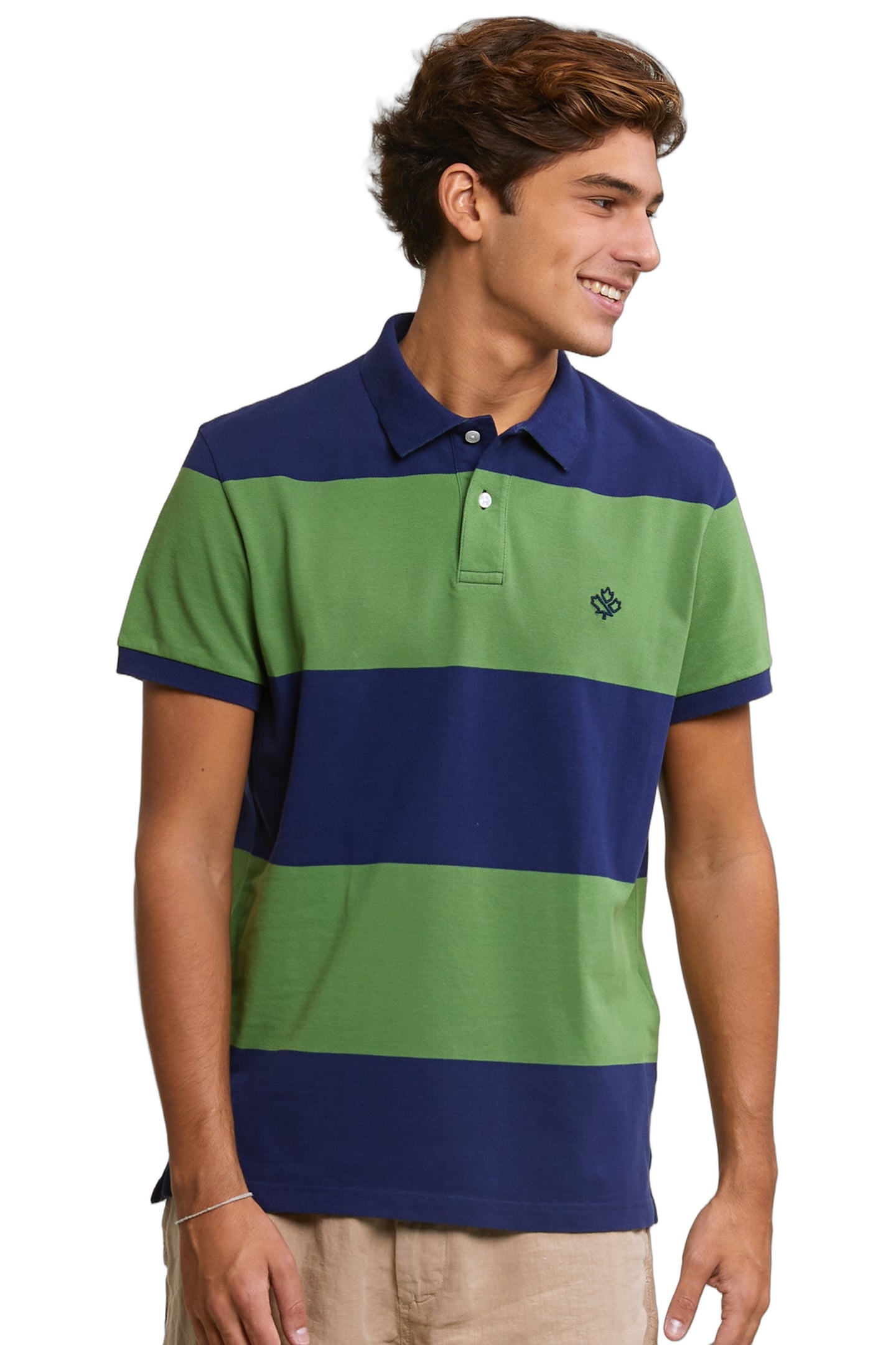 CUSTOM FIT STRIPED STRETCH POLO ROYAL BLUE/BELIZE GREEN 1