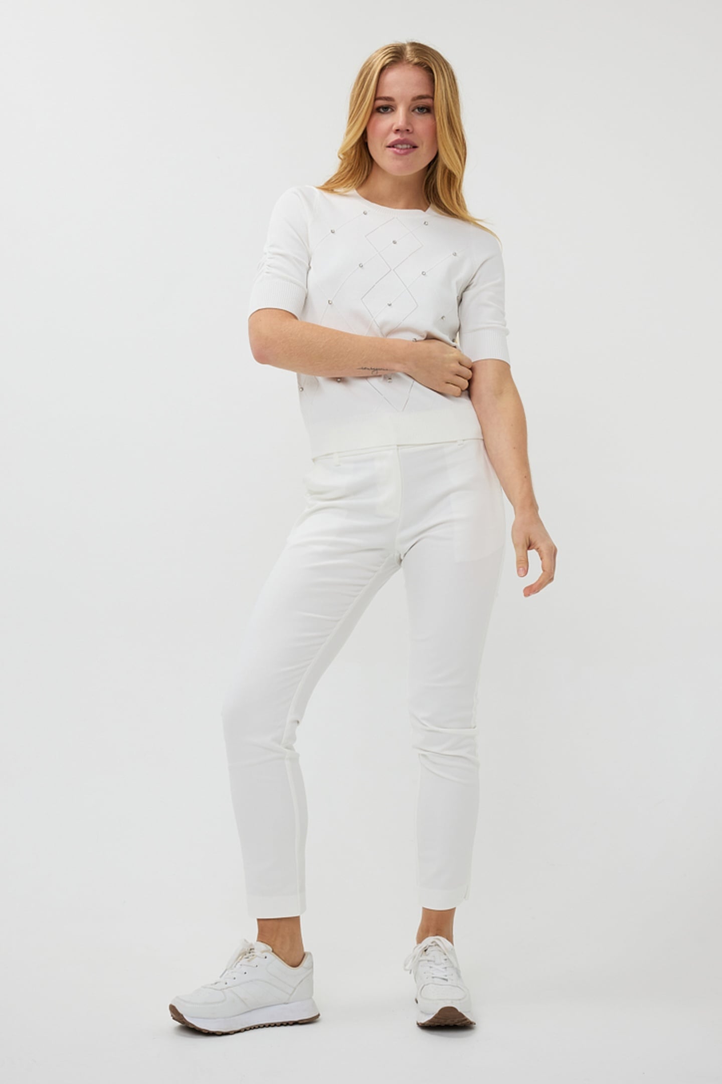 EsQualo Trousers Chino Stretch Off White Maat: 40 | Pantalons Outlet | Dames | Wit