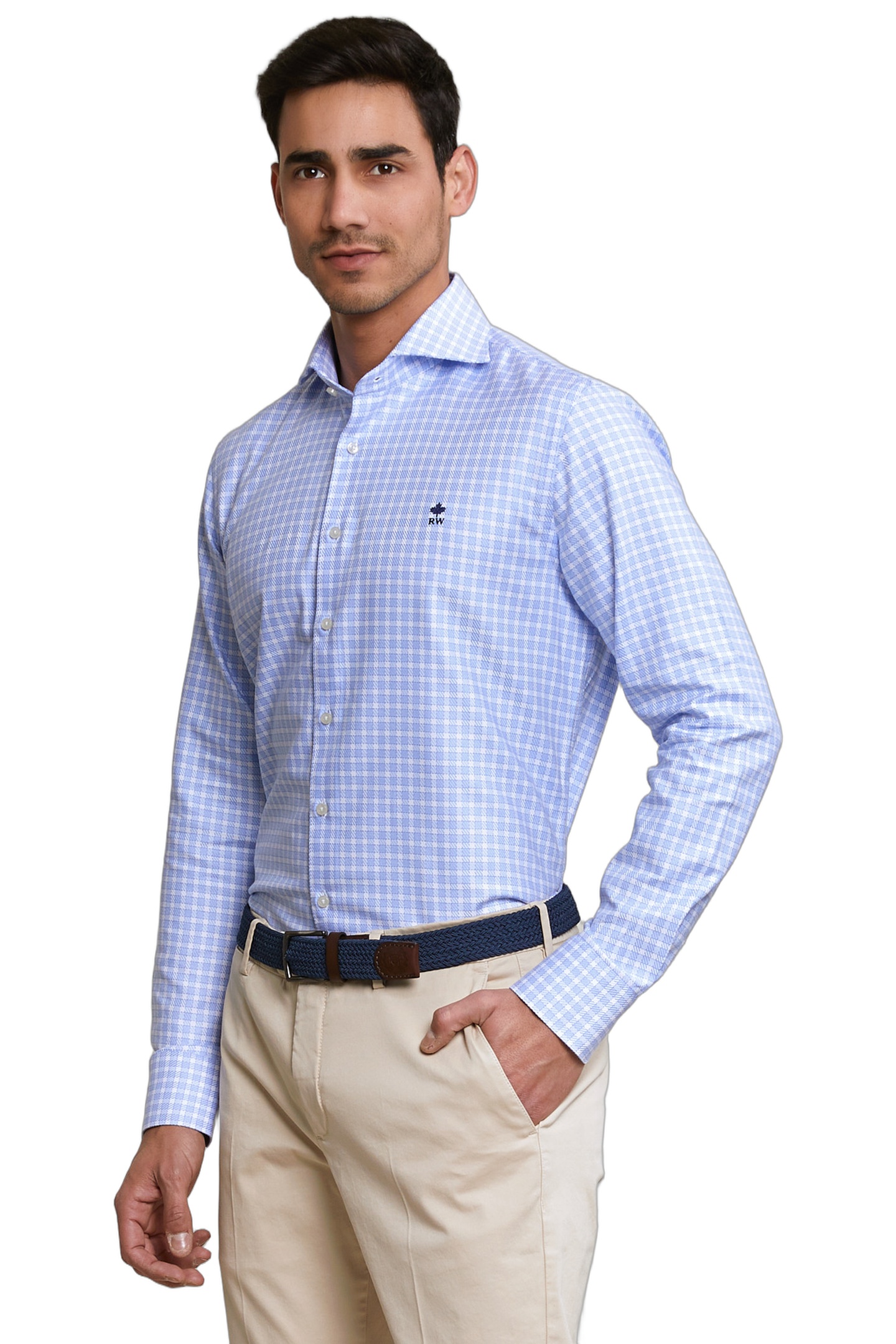 River Woods Custom Fit Checked Shirt Blue/white Maat: S | Zakelijke Overhemden Outlet | Heren | Blauw