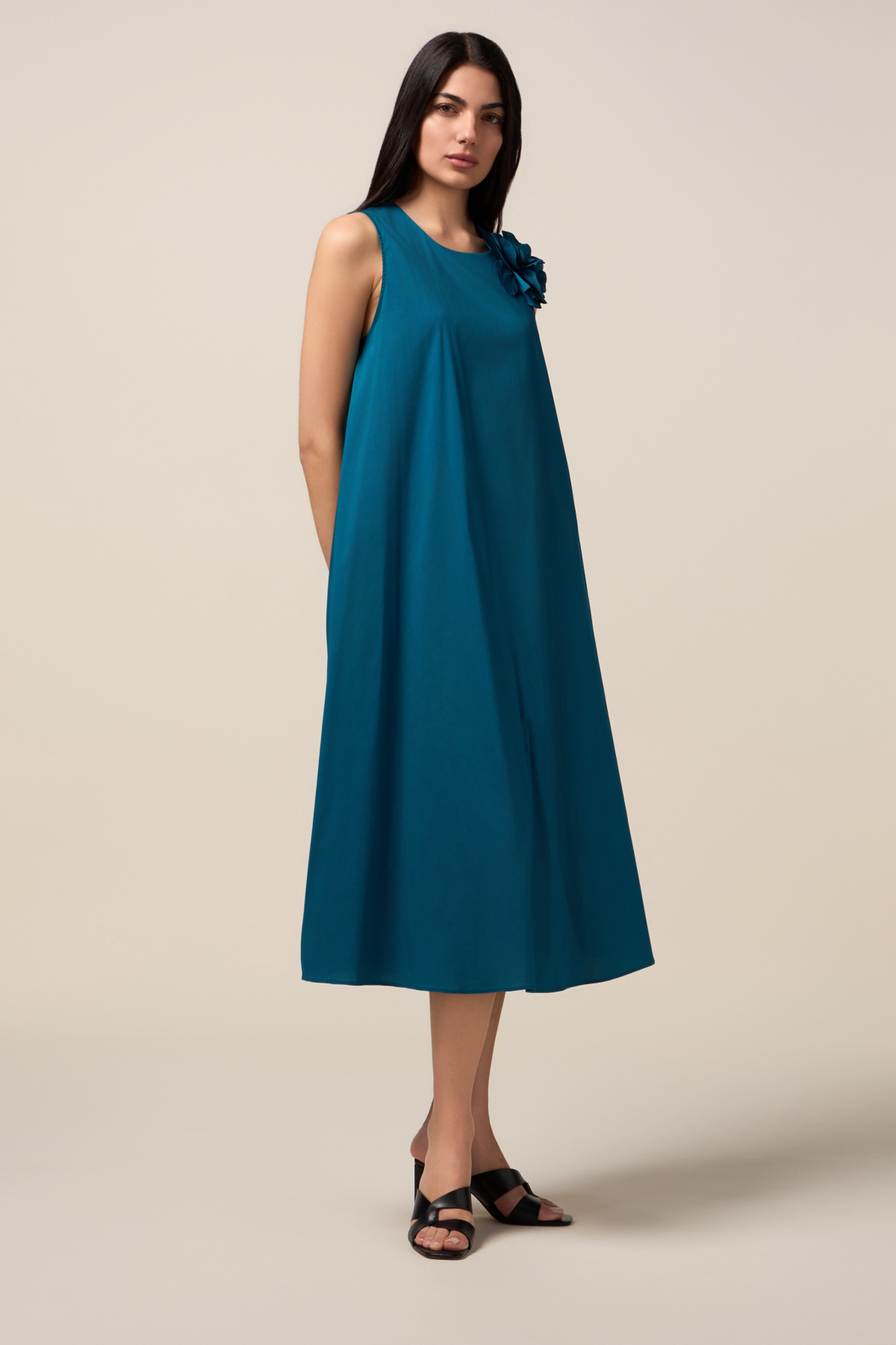 Oltre Midi Dress In Poplin With Brooch Teal Maat: M | Midi Jurken Outlet | Dames