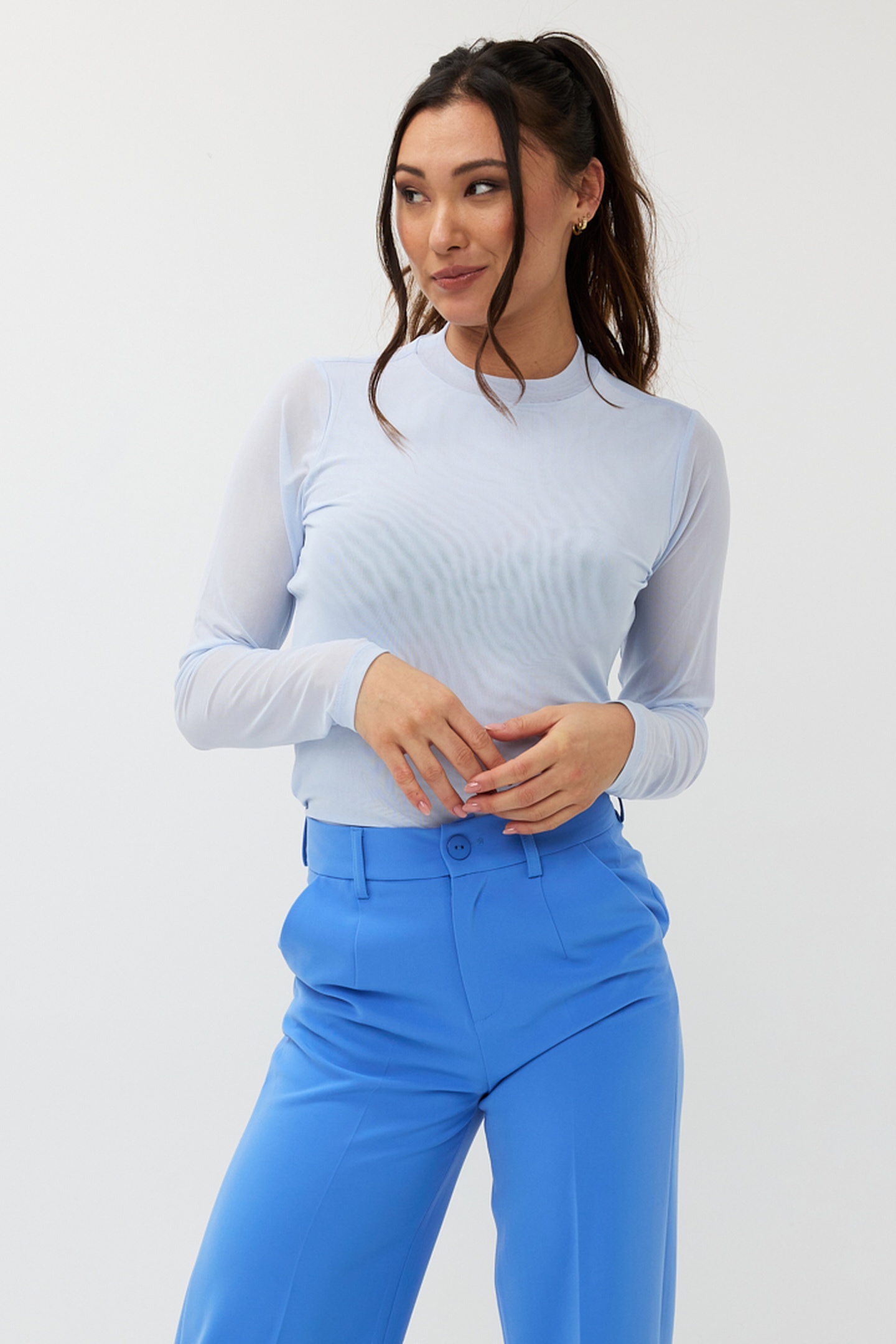 EsQualo Top Mesh Sky Blue Maat: S | Longsleeves Outlet | Dames | Blauw