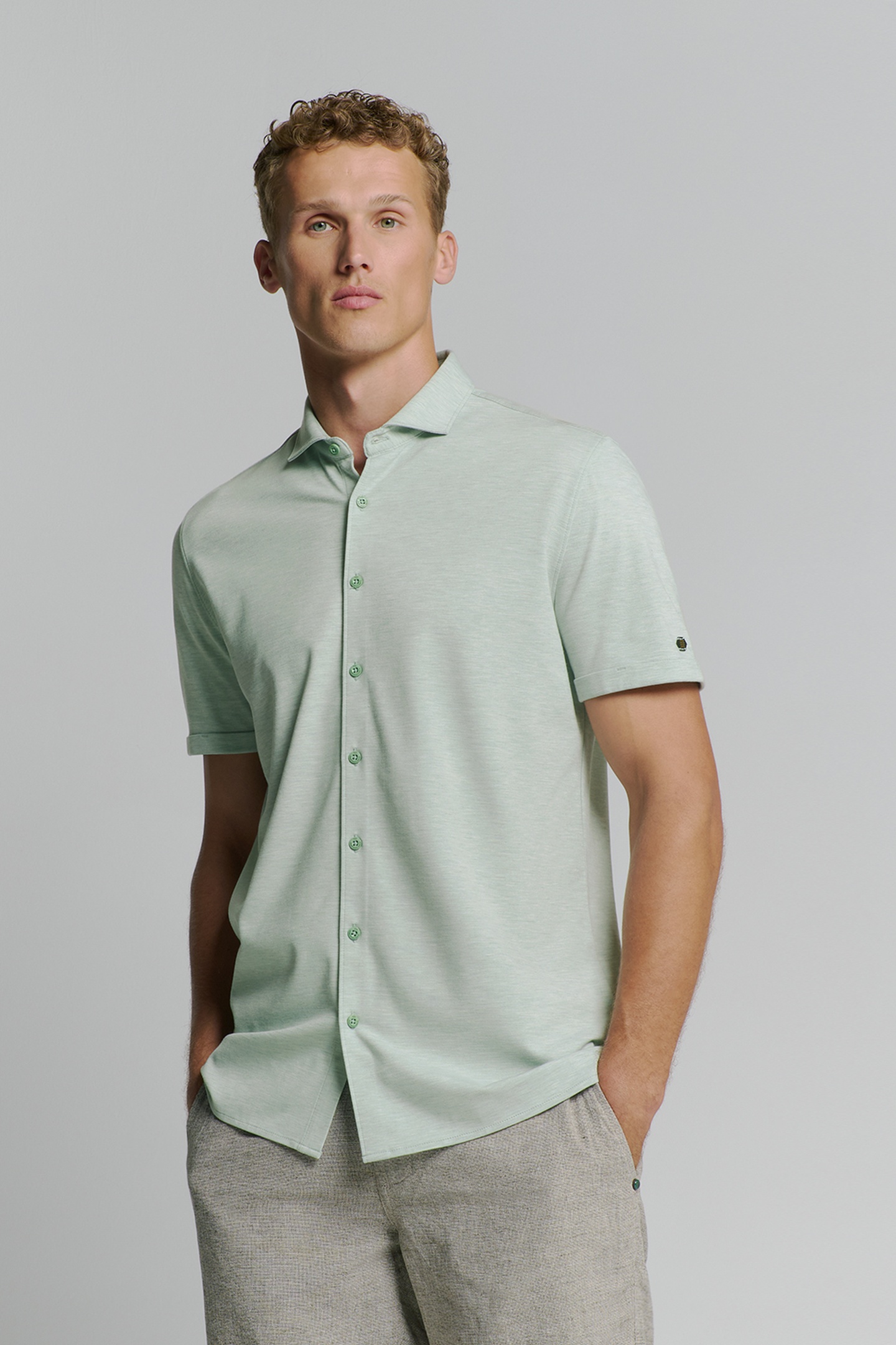 No Excess Shirt Short Sleeve Jersey Melange Stretch Mint Maat: S | Casual Overhemden Outlet | Heren | Groen