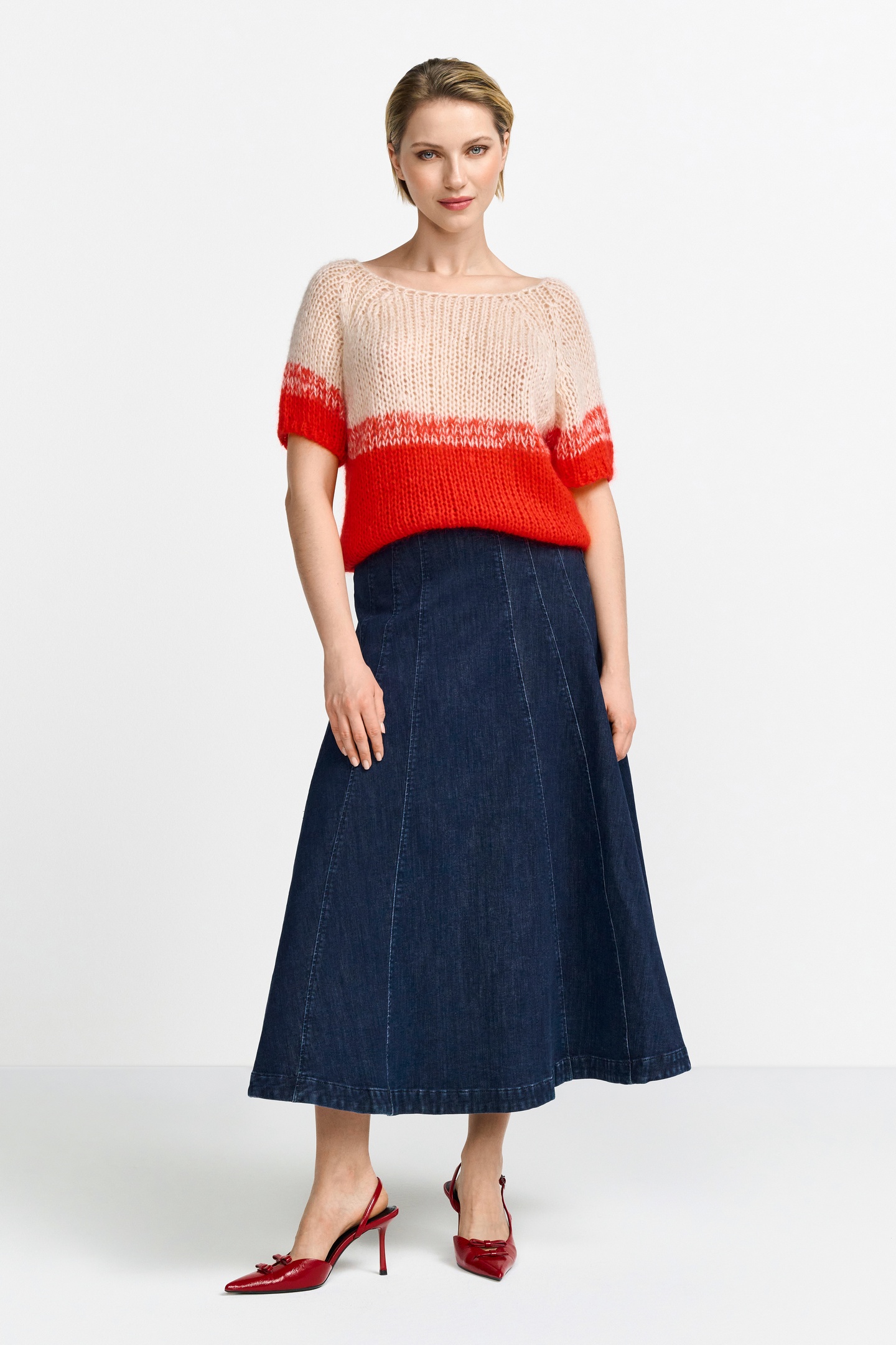 Rich & Royal Bicolored Short Sleeve Sunset Red Maat: S | Sweaters Outlet | Dames | Rood