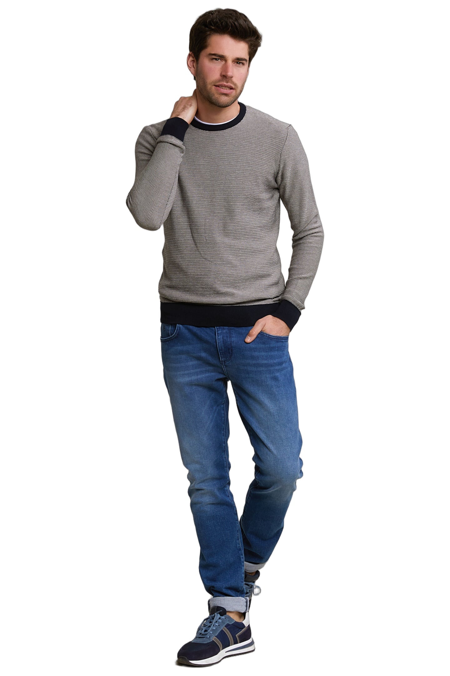 SLIM FIT DOTTED PIMA COTTON CREW NECK SWEATER NAVY 2